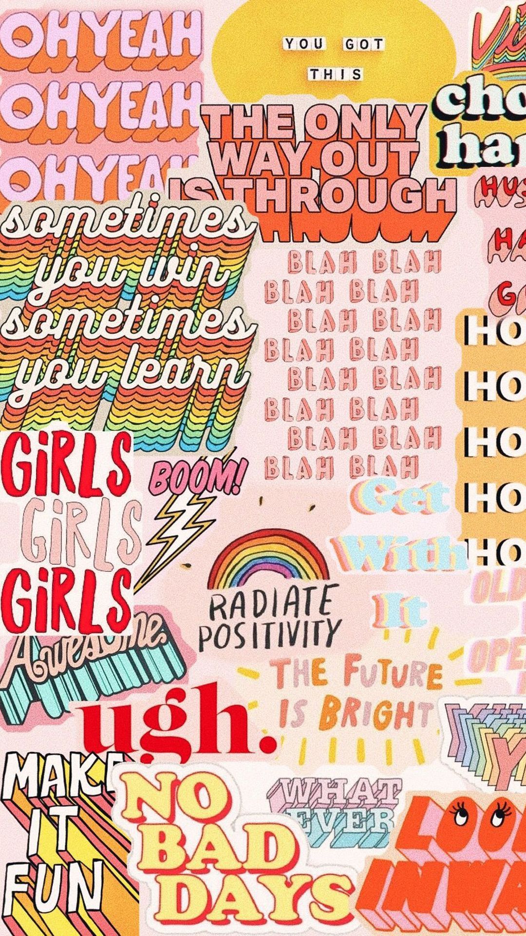 Aesthetic phone wallpaper with a rainbow and the words 