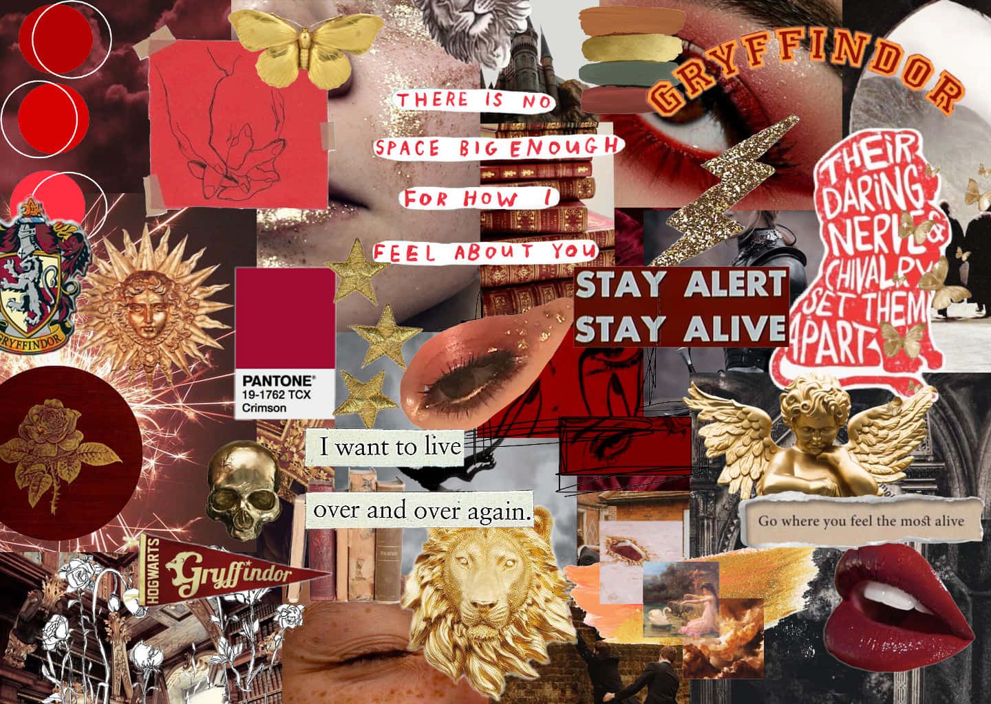 A collage of various items with text - Gryffindor