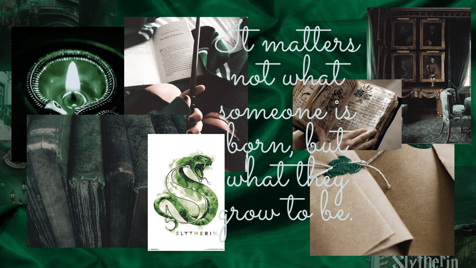 A collage of green and black images with the words 