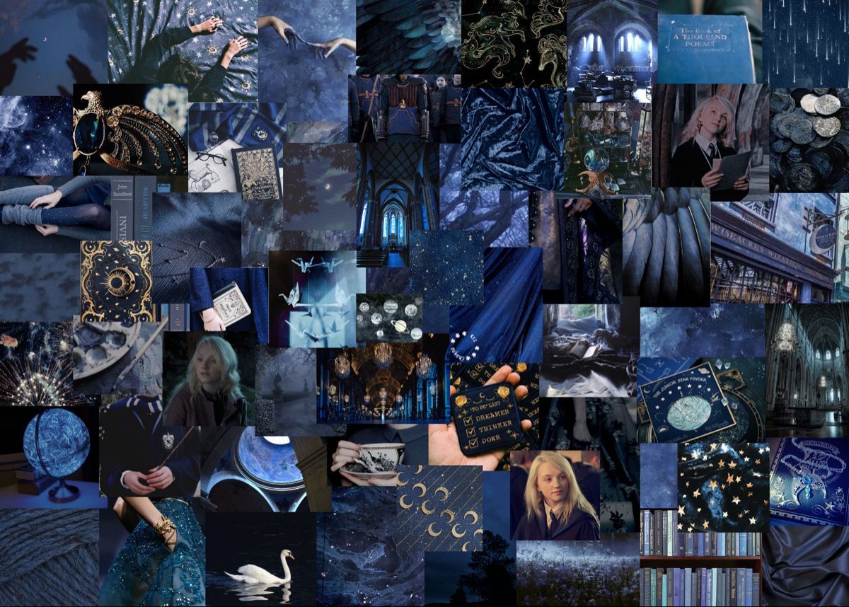 A collage of pictures with blue backgrounds - Ravenclaw