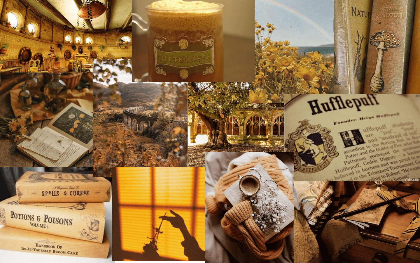 A collage of pictures with different scenes - Hufflepuff
