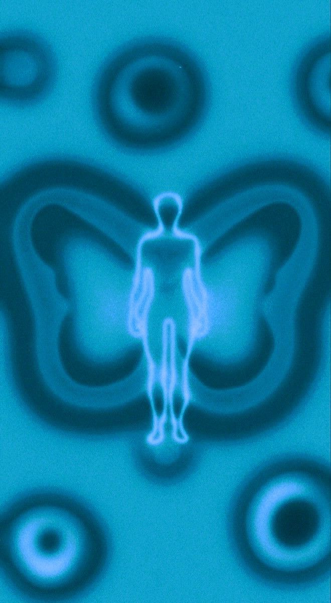 A blue image of a human figure with a butterfly behind it - Spiritual