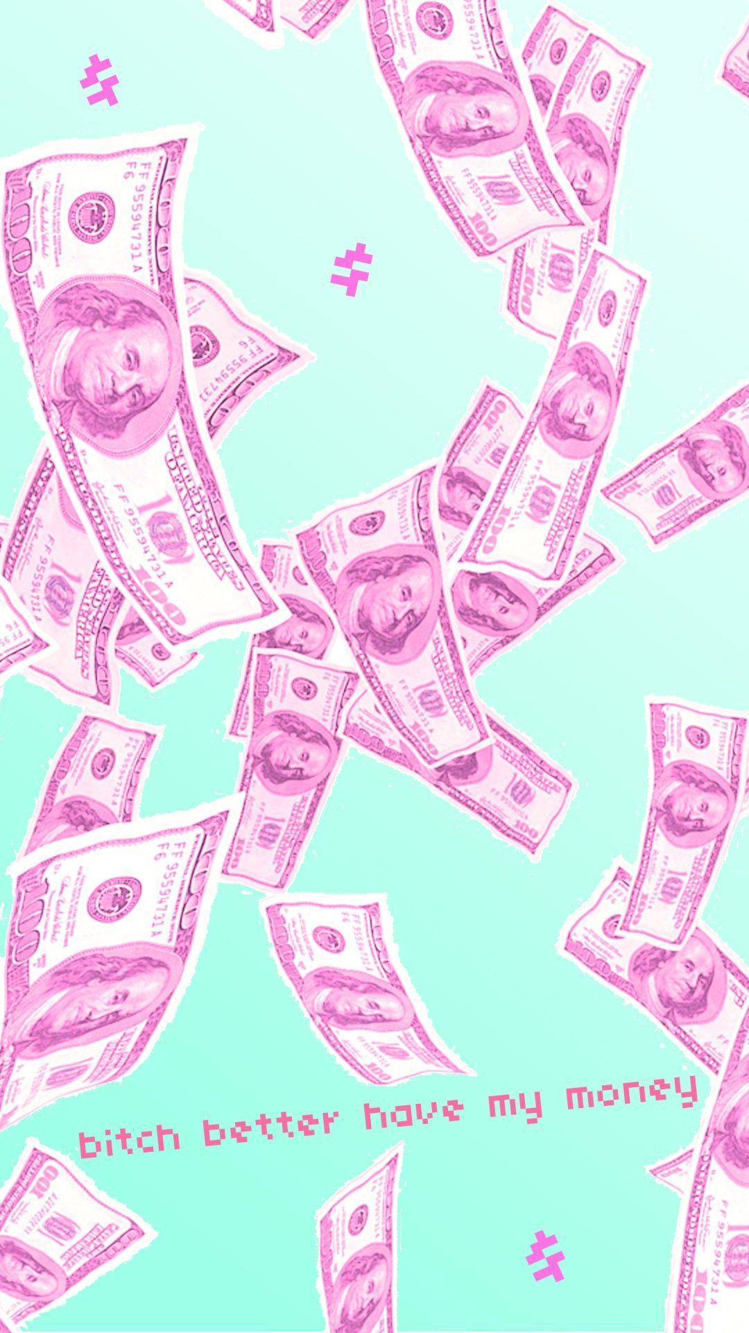 A pink and blue money flying in the air - Money