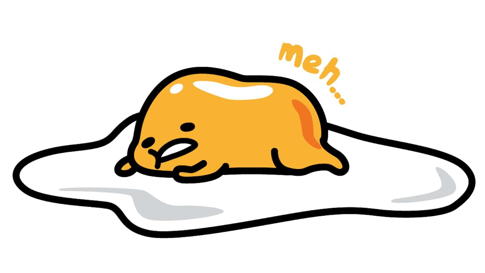 An illustration of a cartoon egg character lying on its side and looking unenthusiastic. - Gudetama