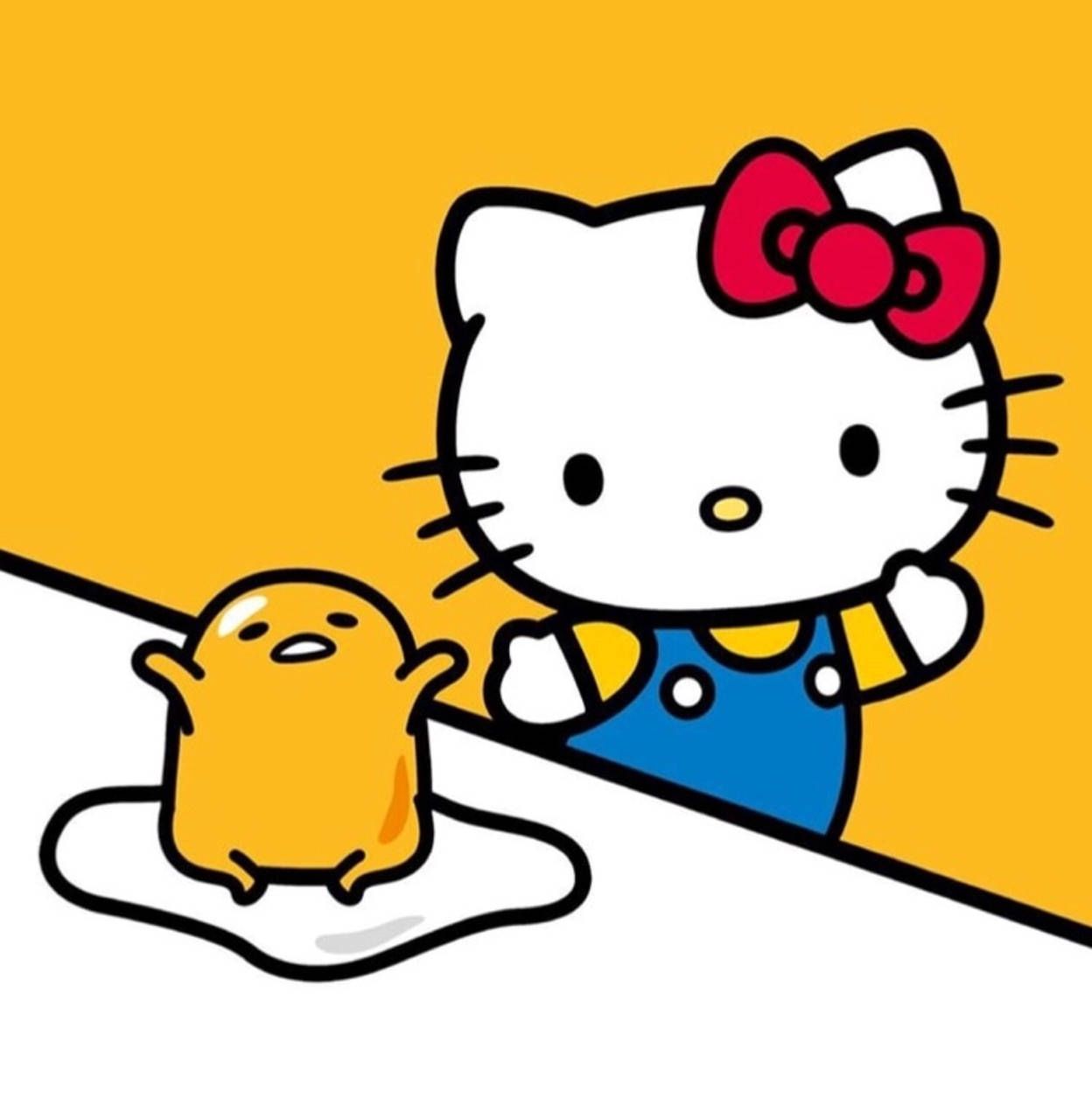 Hello Kitty and her friend are cooking together. - Gudetama