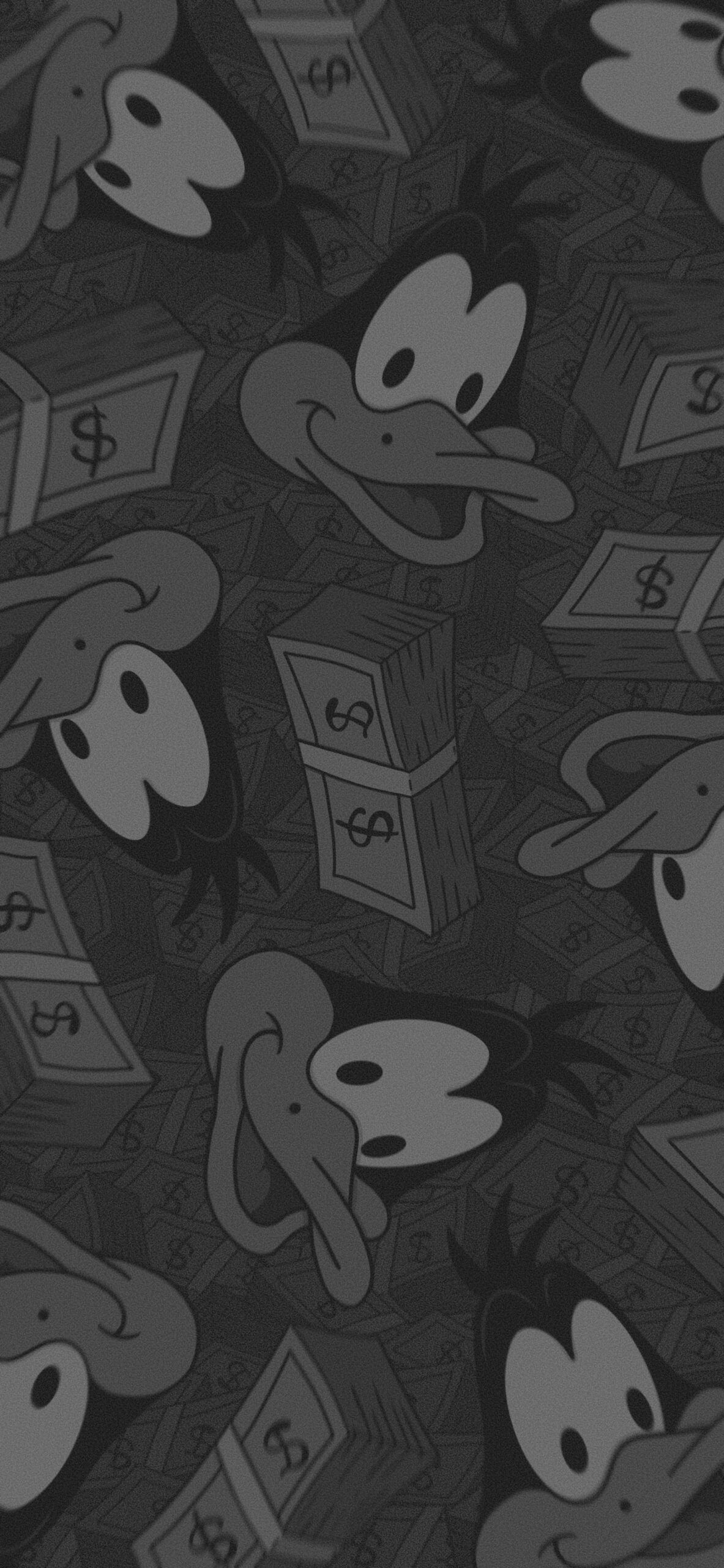 Iphone wallpaper of a black and white cartoon character surrounded by money - Money, duck, Looney Tunes
