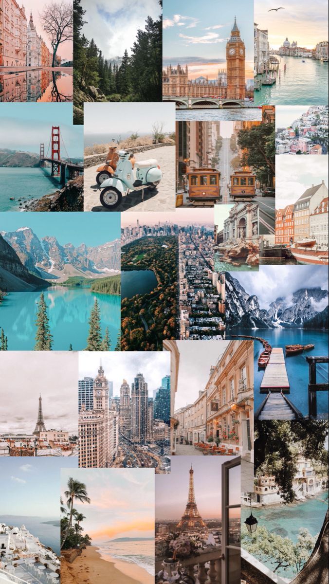 A collage of pictures with different places - Travel