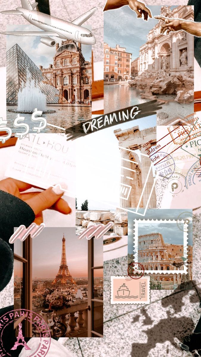 Travel collage with Paris, Rome, and other destinations - Travel