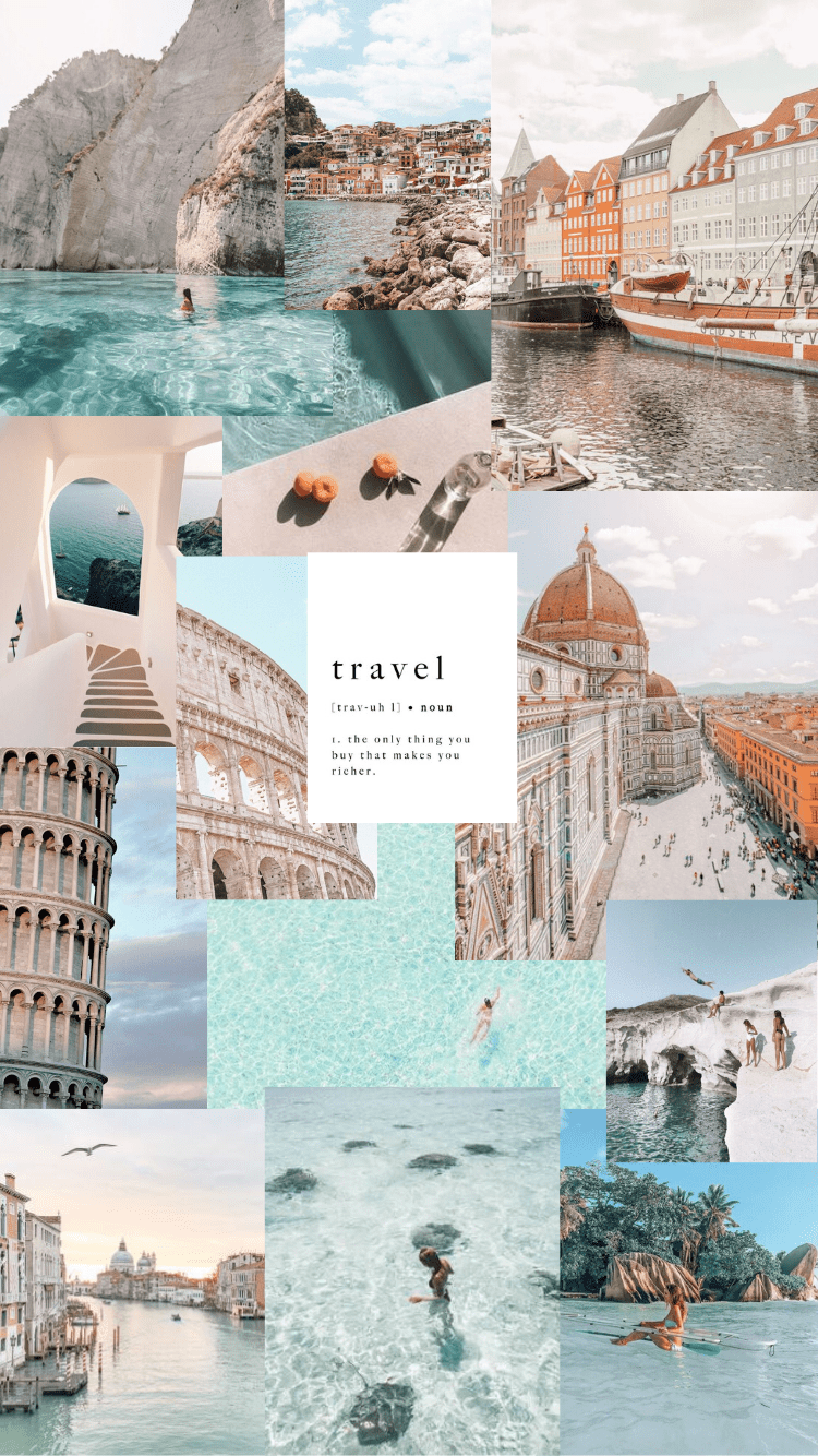 Fun travel phone wallpaper collage, travel vibes, greece, denmark, israel,. Wallpaper tumblr lockscreen, iPhone background wallpaper, iPhone wallpaper travel