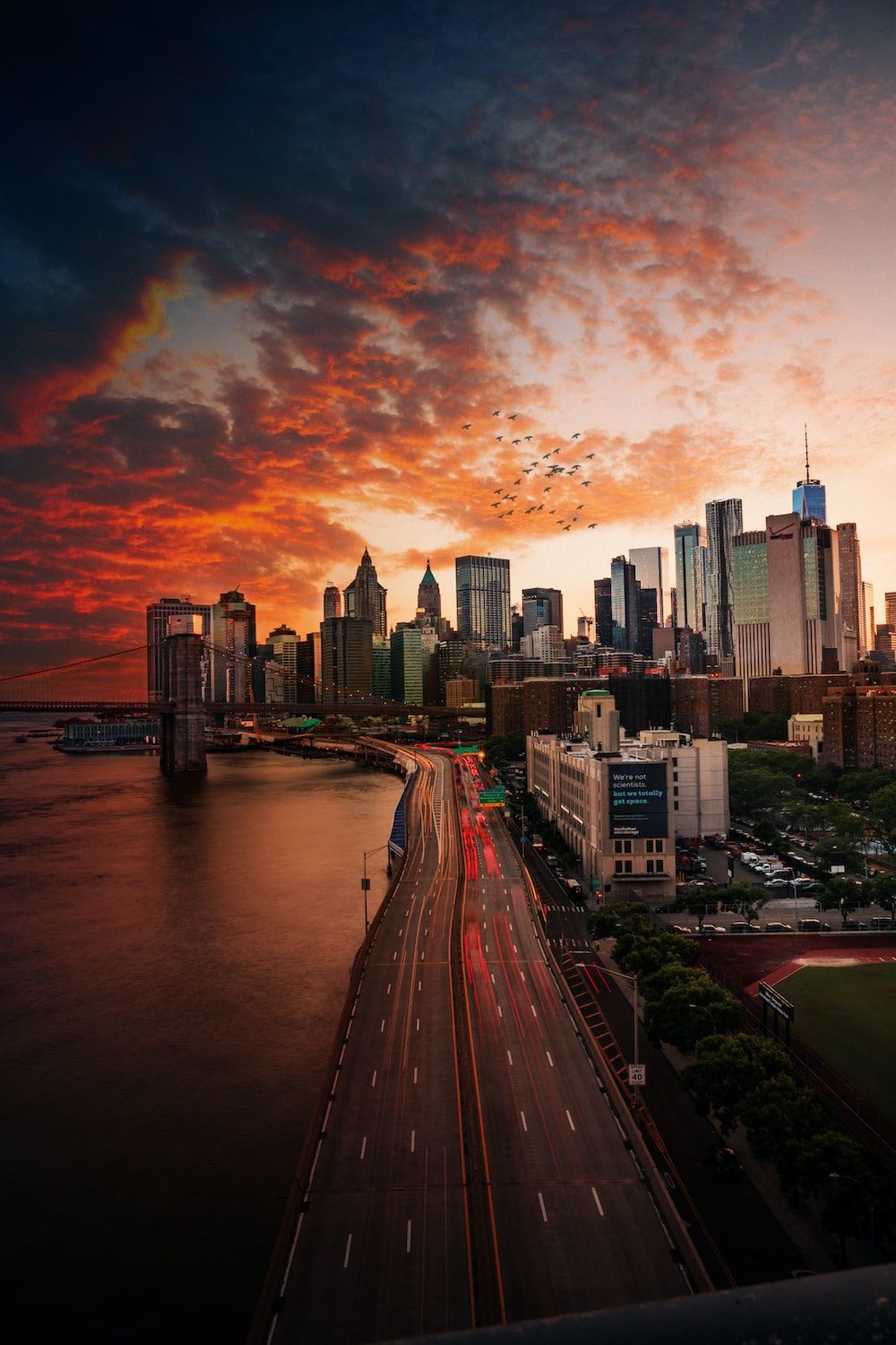 A beautiful sunset over the city of New York - City, cityscape