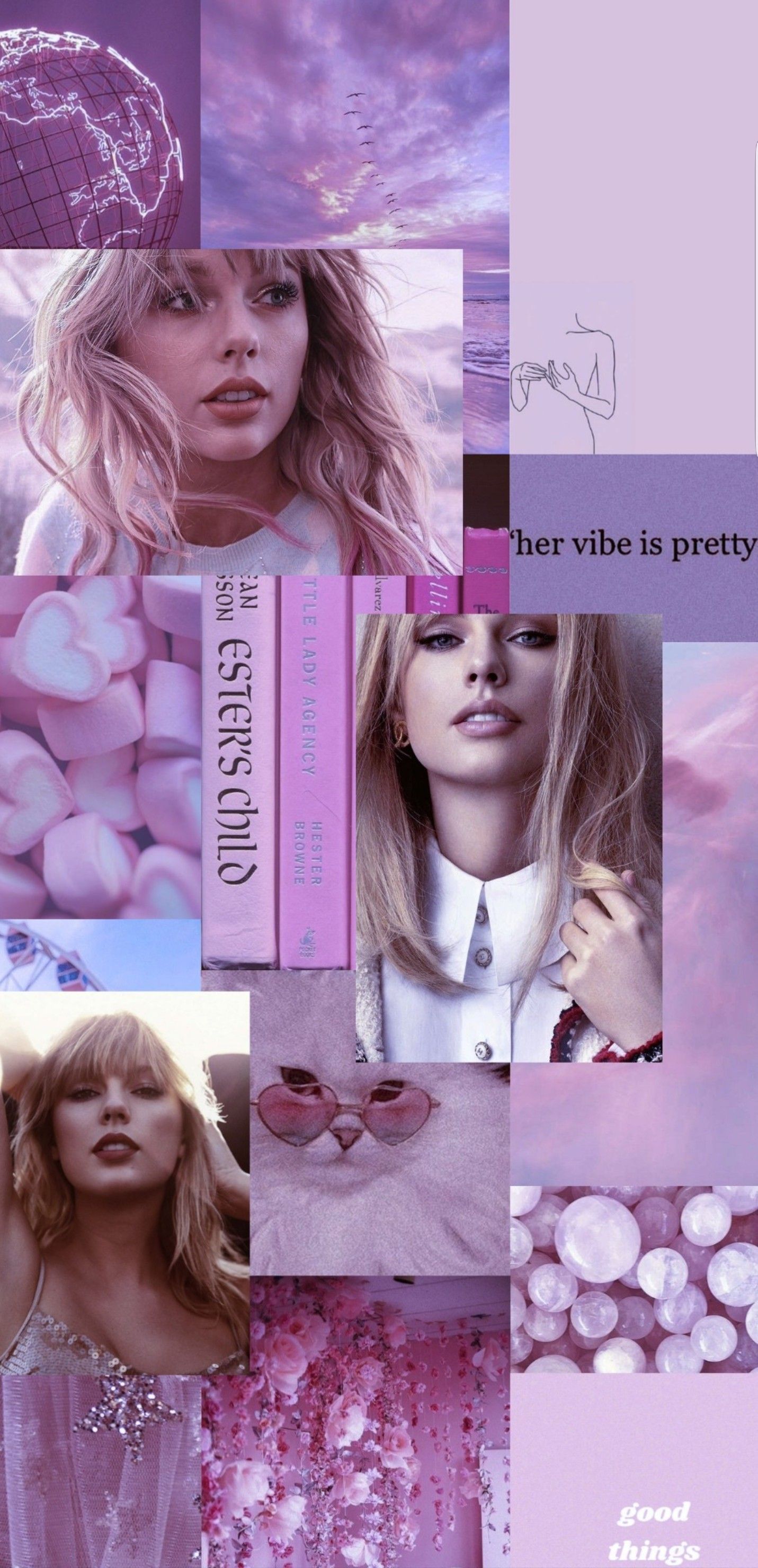 A collage of pictures with the words pretty and pink - Taylor Swift