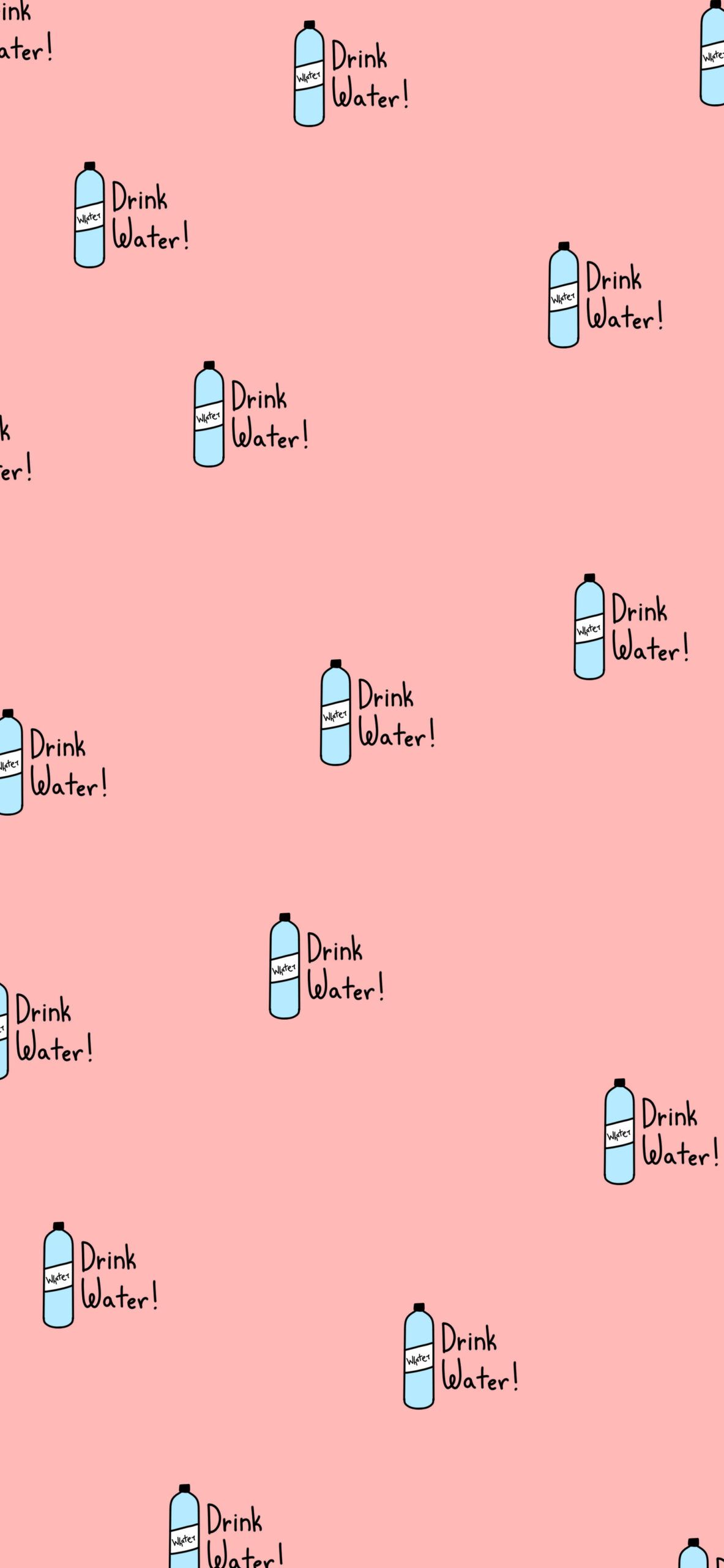 A pink background with repeated images of a water bottle and the words 