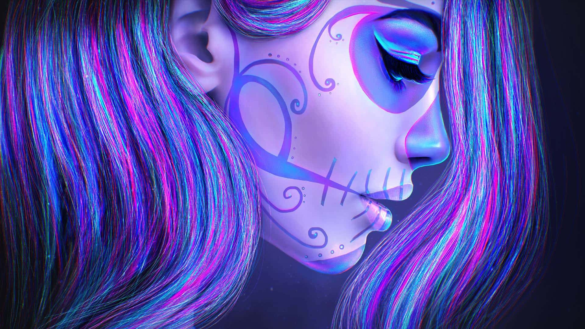 The girl with the painted face in the style of the skull. - Mexico