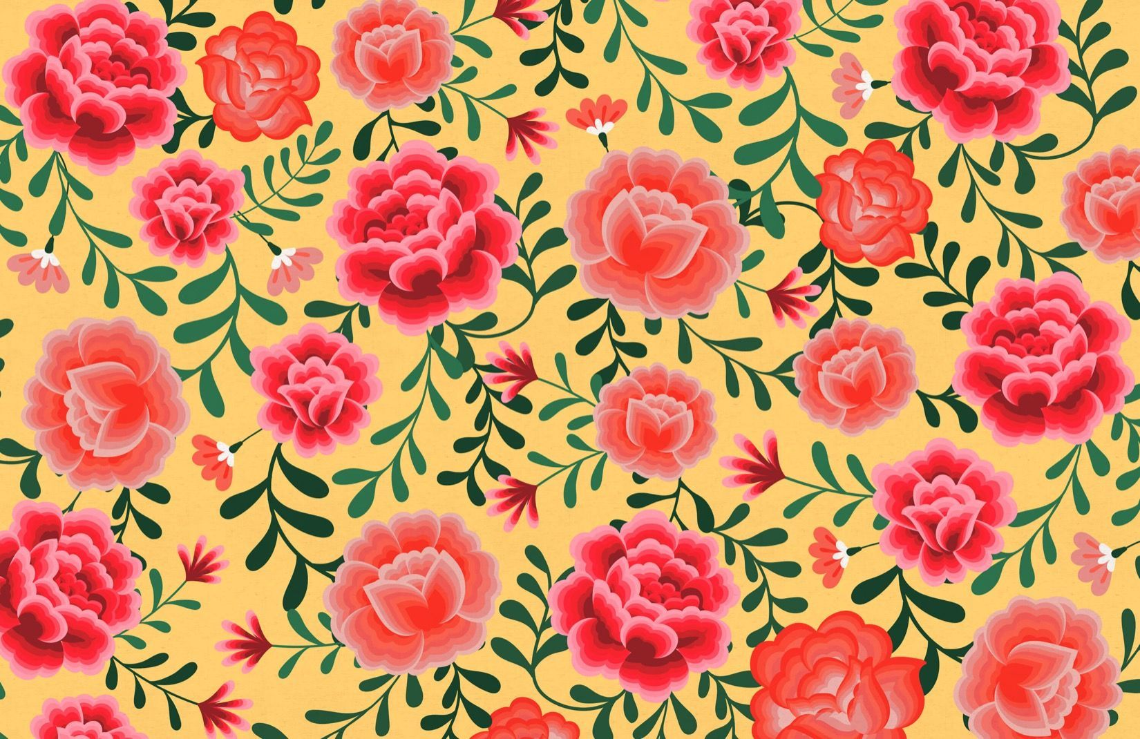 A seamless pattern of red roses on yellow background - Mexico