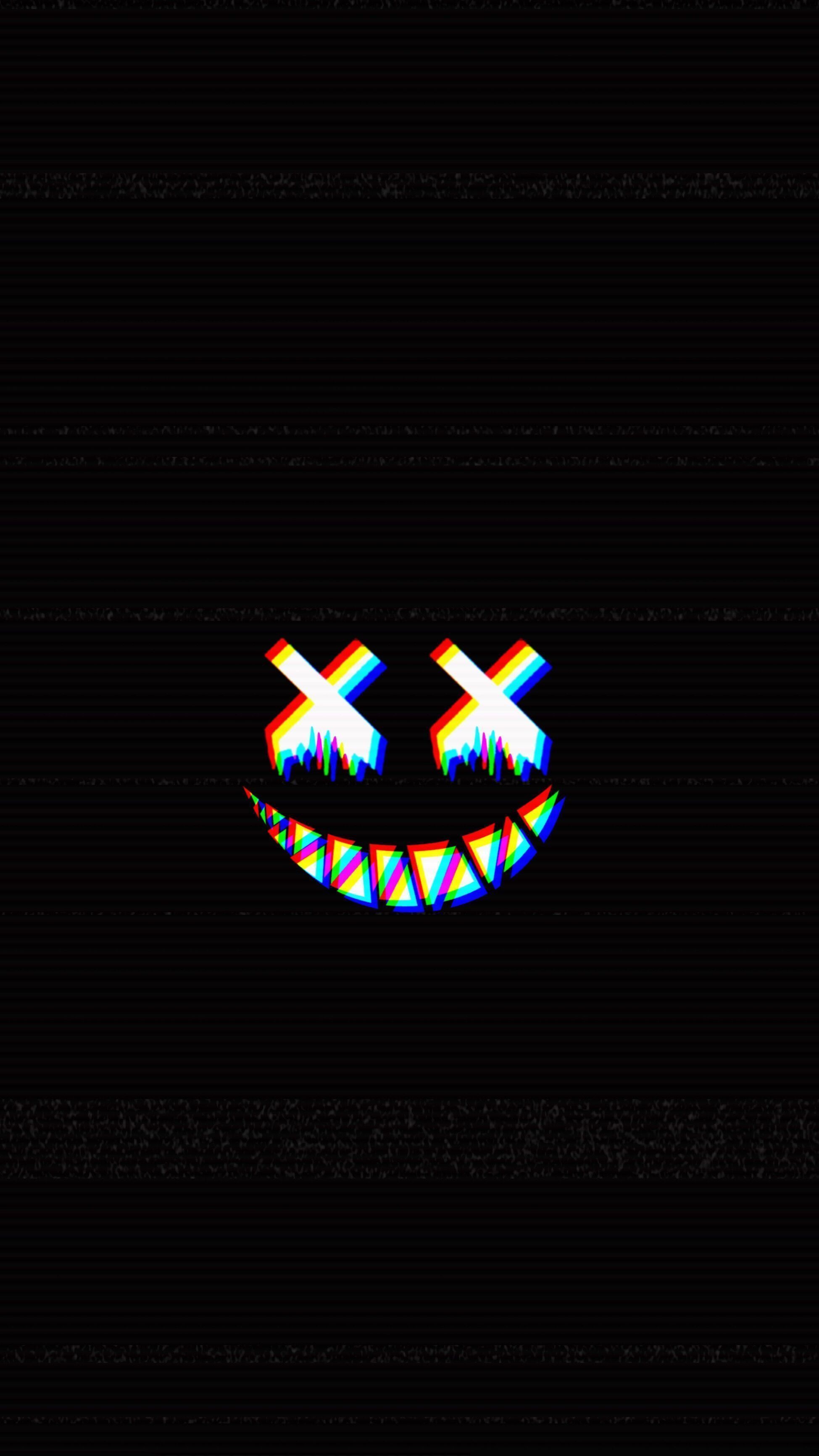 A black background with a colorful smiley face in the center - Dark, glitch, black glitch
