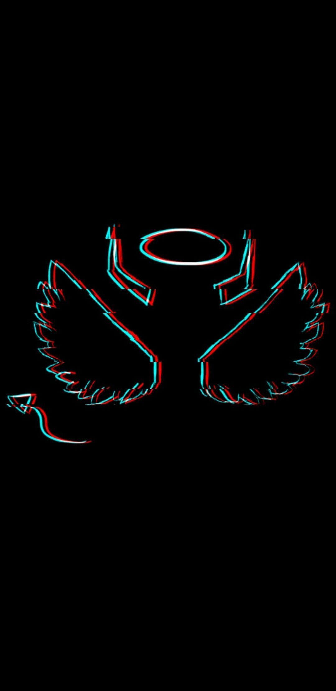 A 3d image of an angel with wings - Glitch, black glitch
