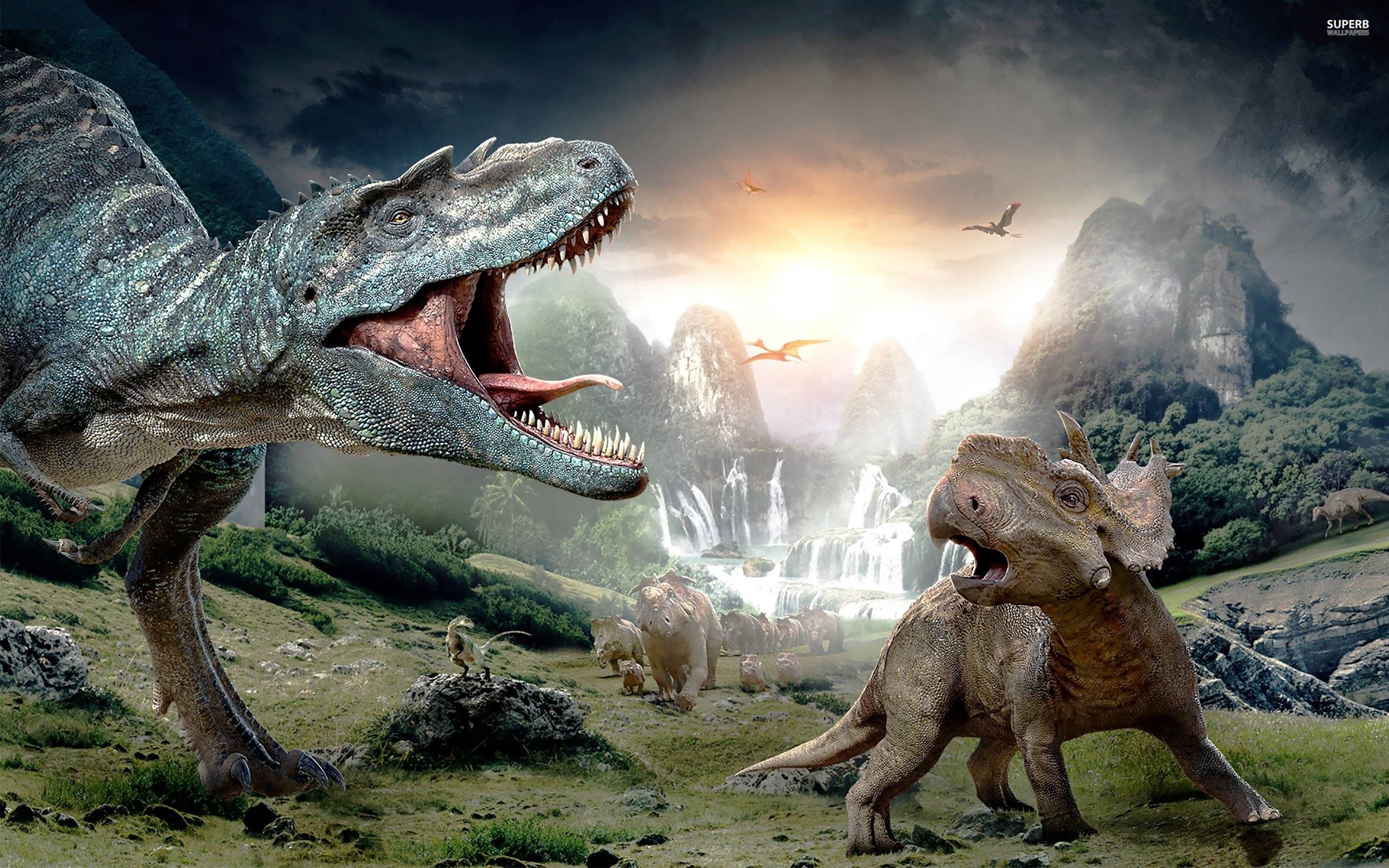 Dinosaurs in the prehistoric landscape wallpaper - Science wallpaper -<ref> Wallpaper</ref><box>(4,6),(998,995)</box> #10399 - Dinosaur