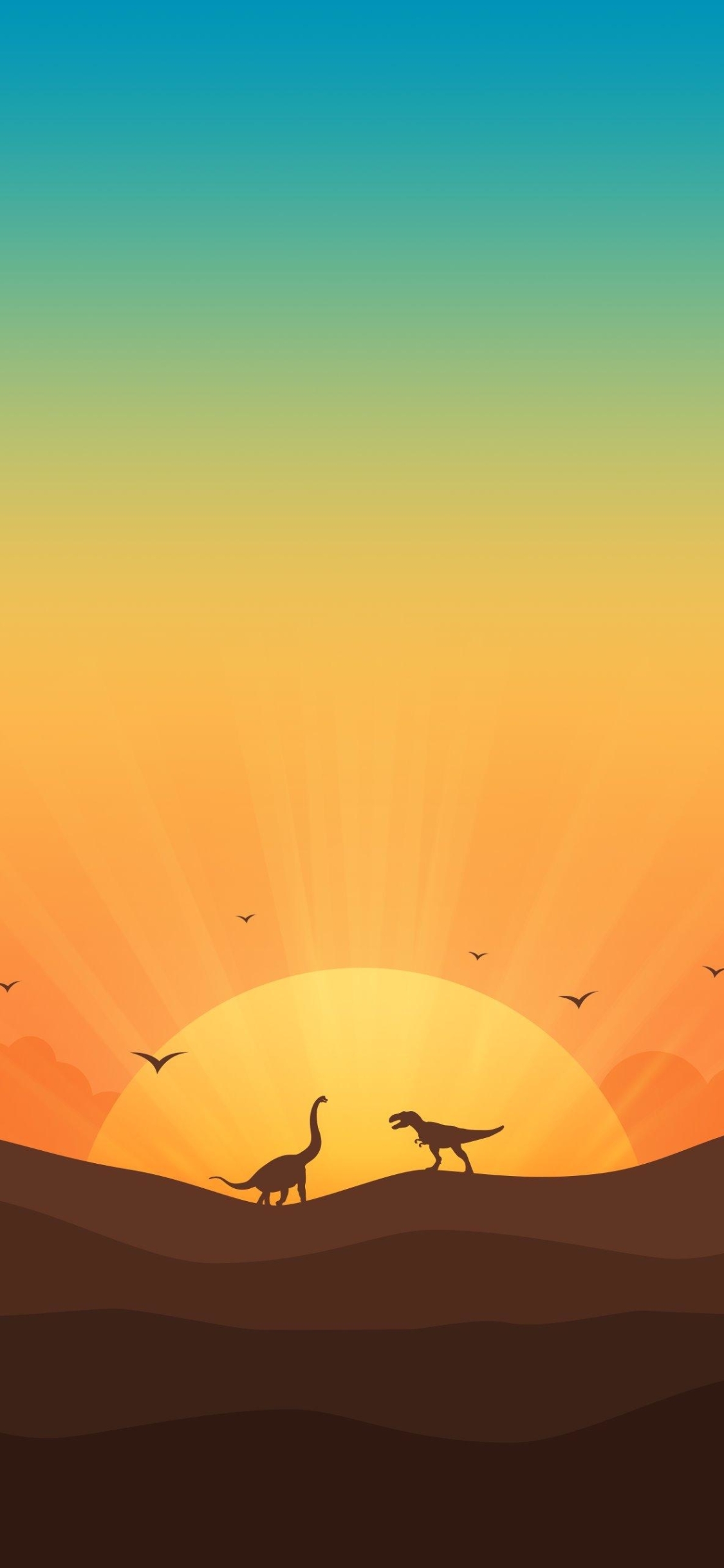 Dinosaurs In Gradient Sunrise iPhone XS, iPhone iPhone X Wallpaper, HD Artist 4K Wallpaper, Image, Photo and Background
