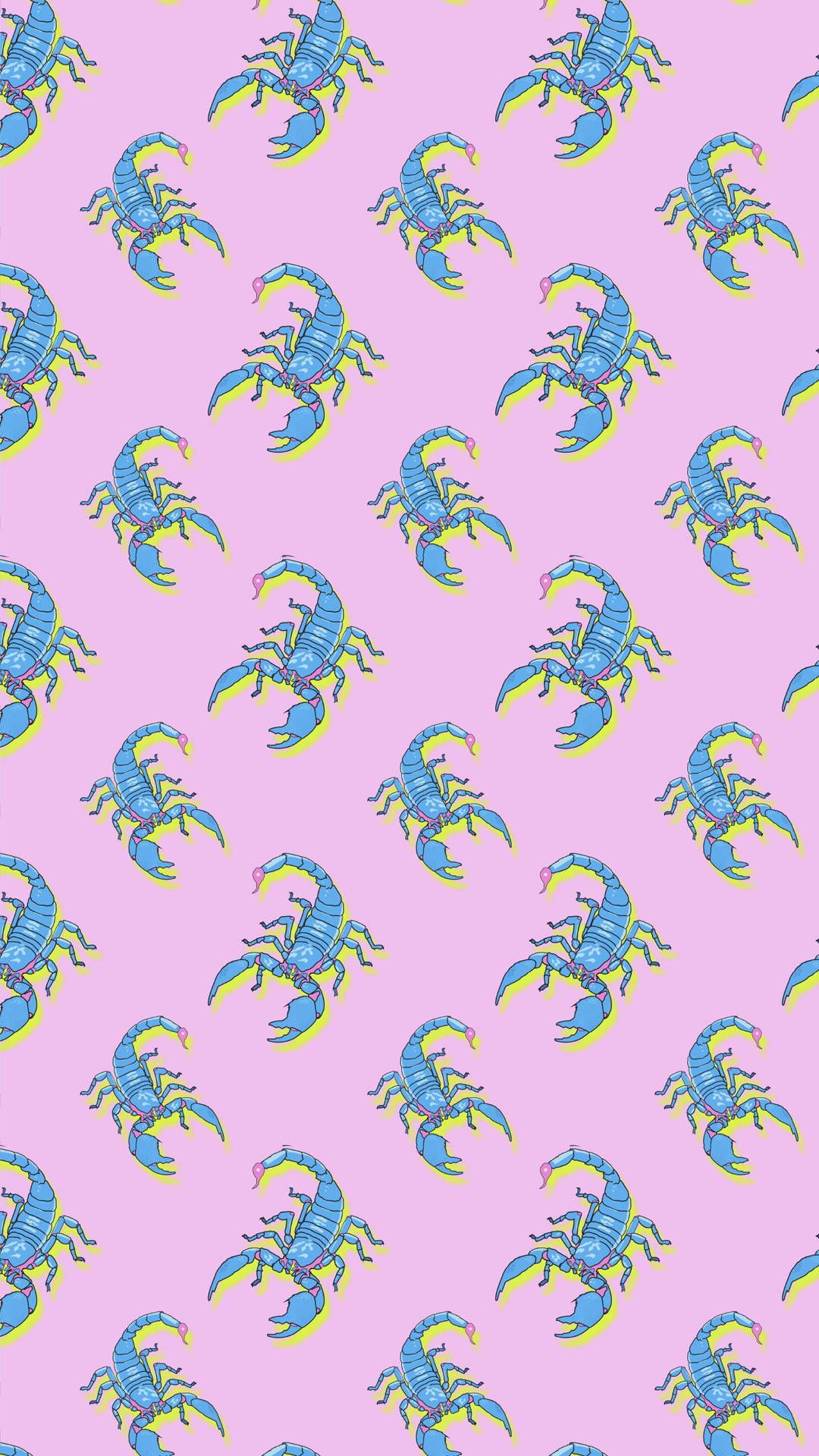 IPhone wallpaper with a pattern of blue scorpions on a pink background - Dinosaur