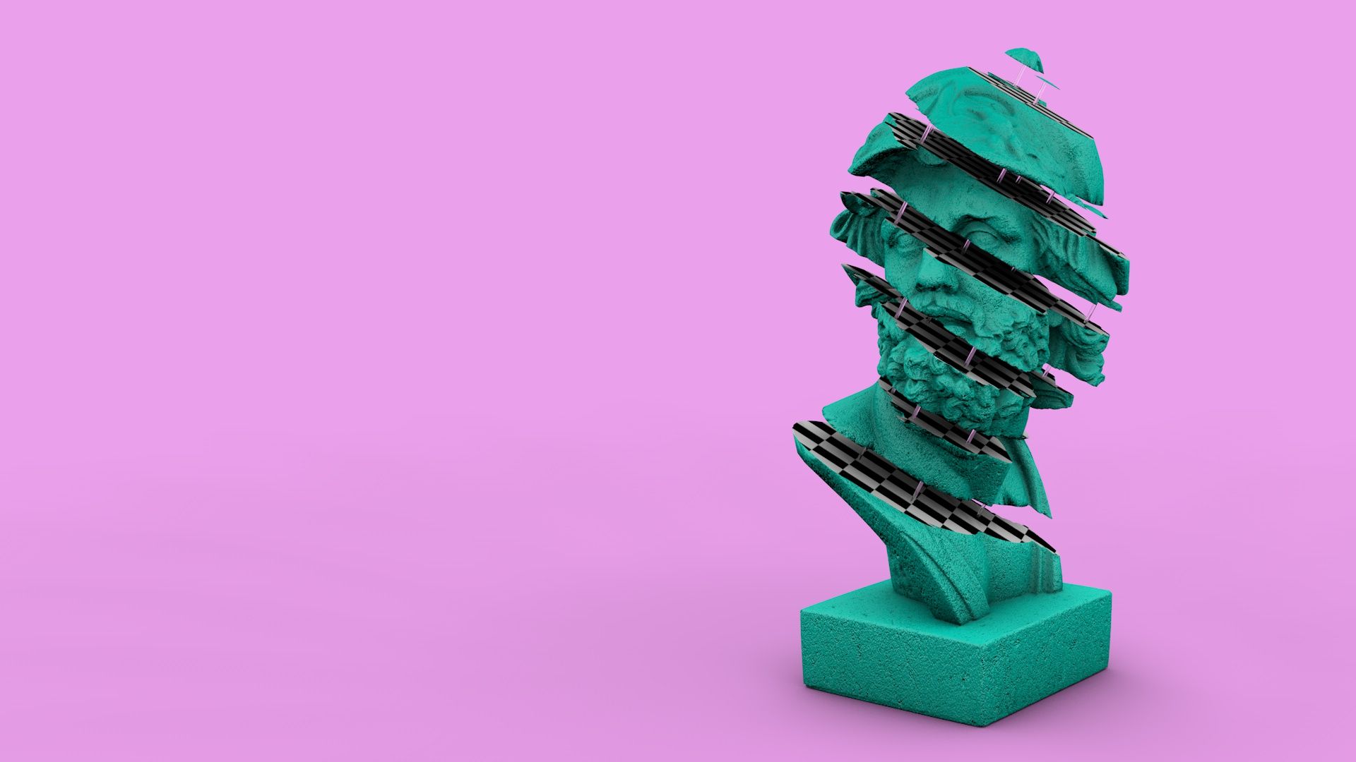 A bust of a man with a pink background - Glitch, Greek statue