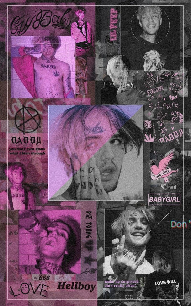 A collage of pictures with different people and words - Lil Peep