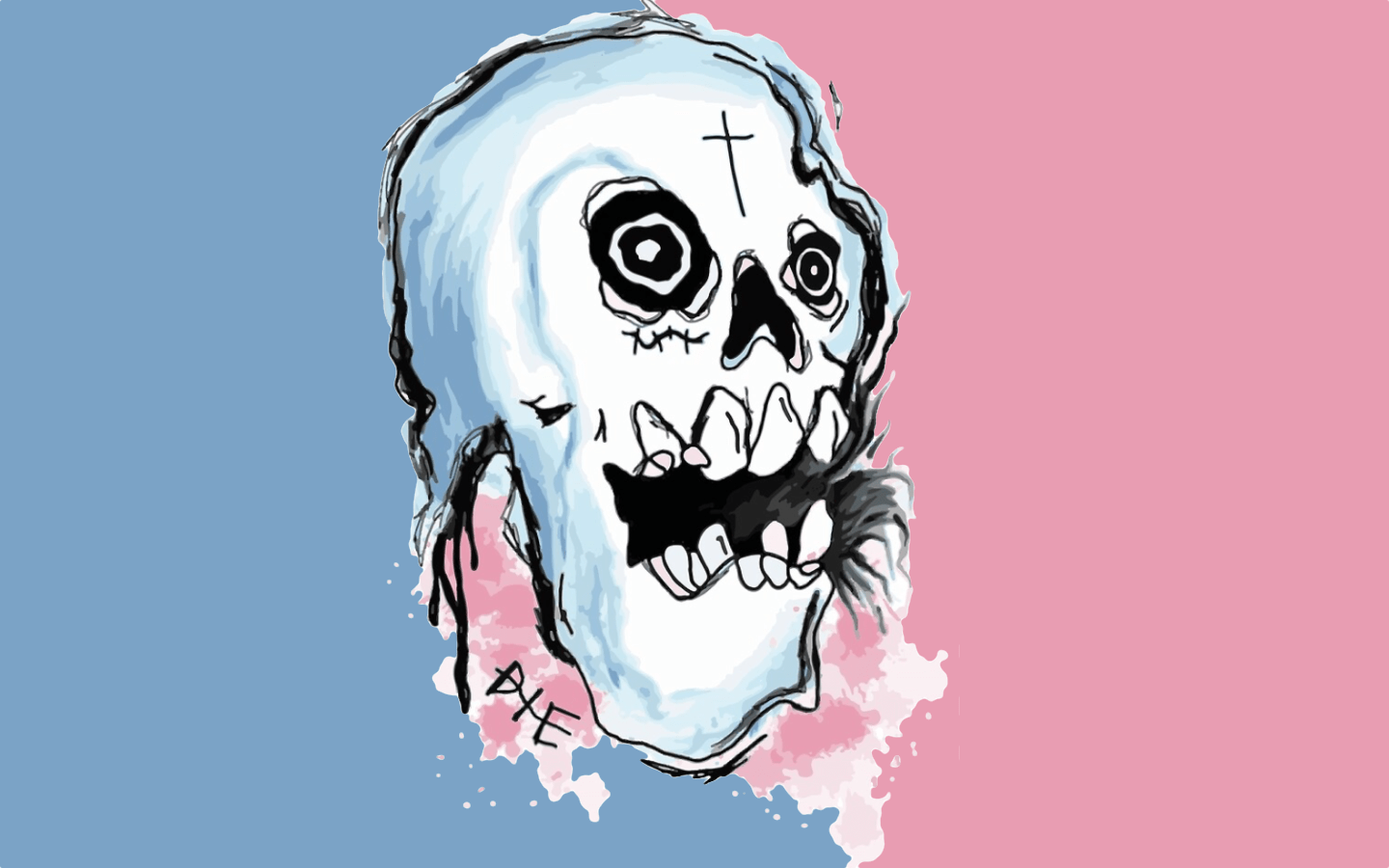 A drawing of an evil looking skull - Lil Peep