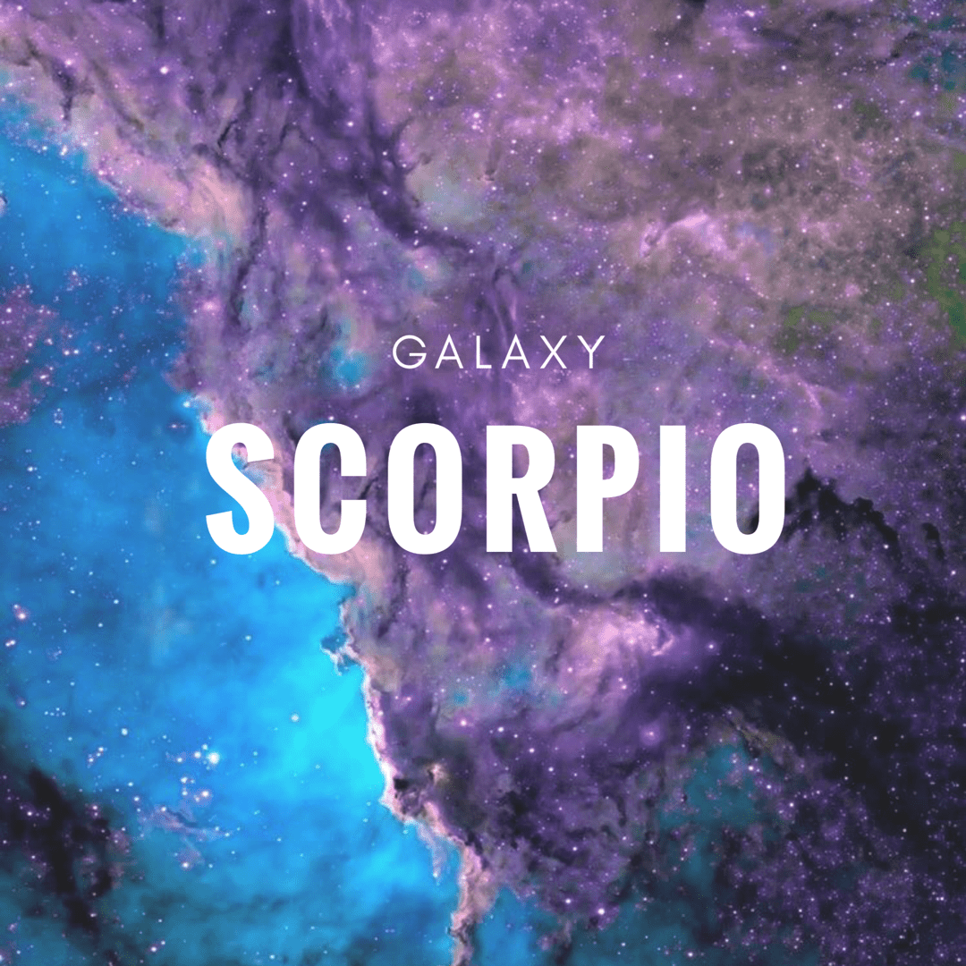 Image of a galaxy with the word Scorpio on top - Scorpio