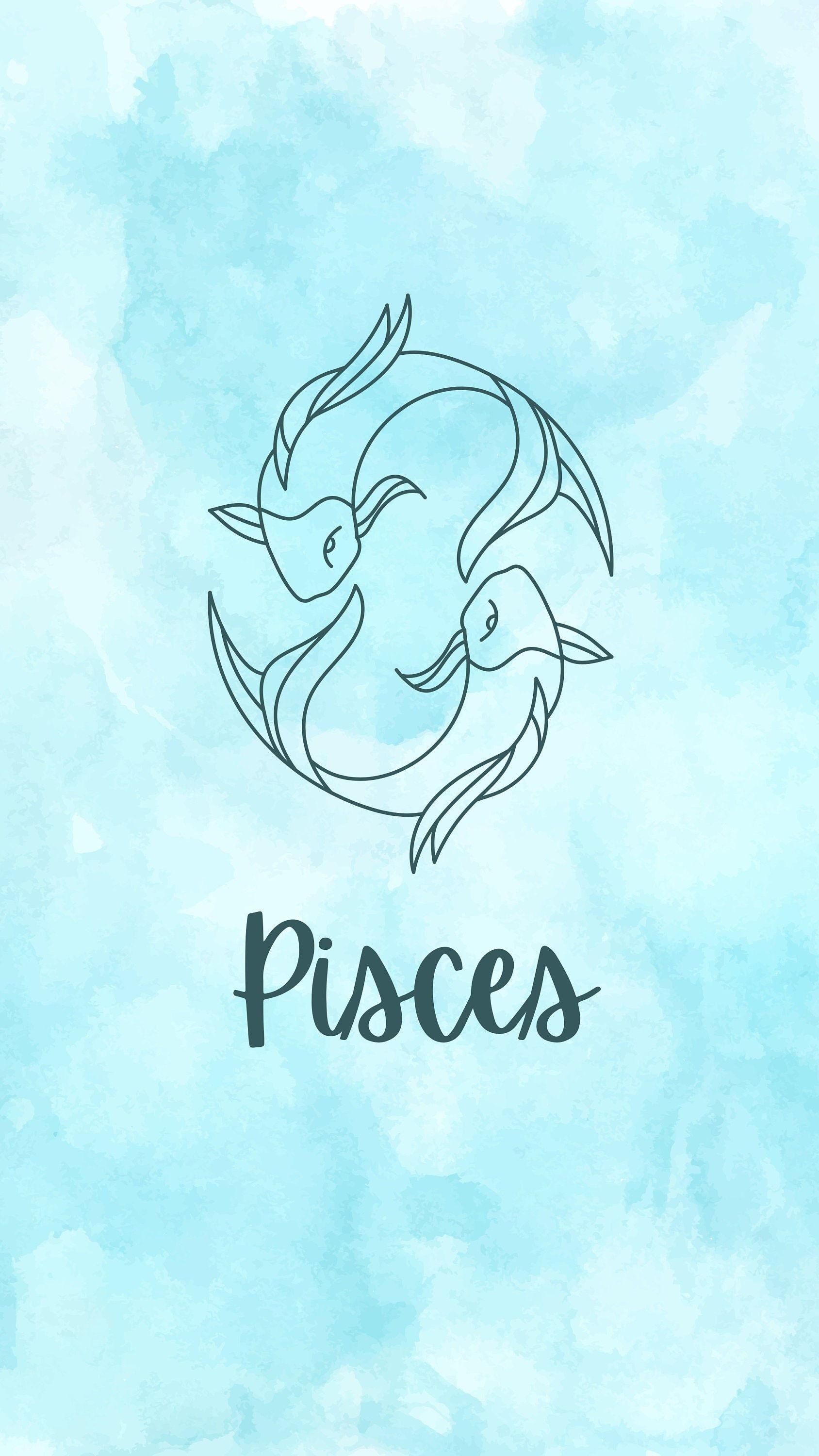 A logo for pisces with two birds and watercolor background - Pisces