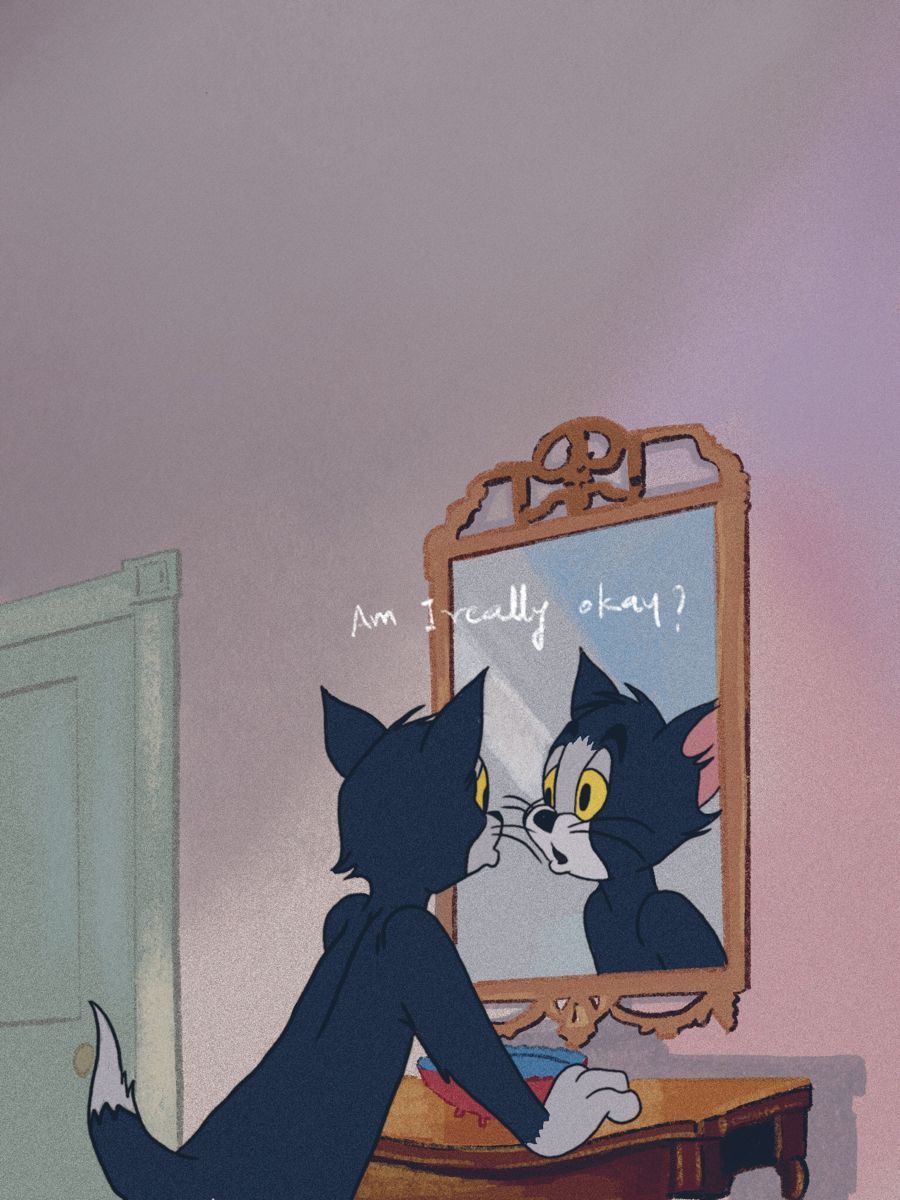 A cat is looking at itself in the mirror - Tom and Jerry