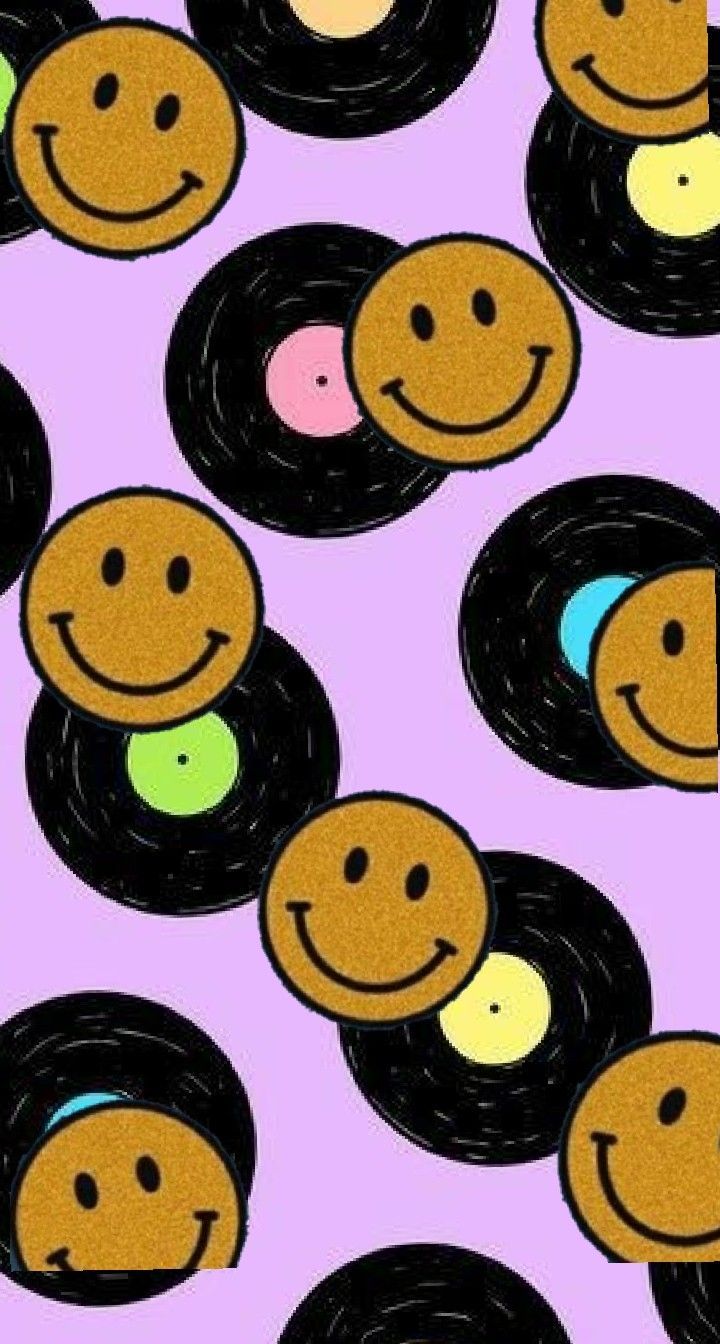 A seamless pattern of smiling vinyl records - Smile, Smiley