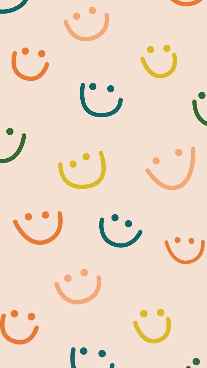 IPhone wallpaper with colorful smiley faces on a pink background - Smile