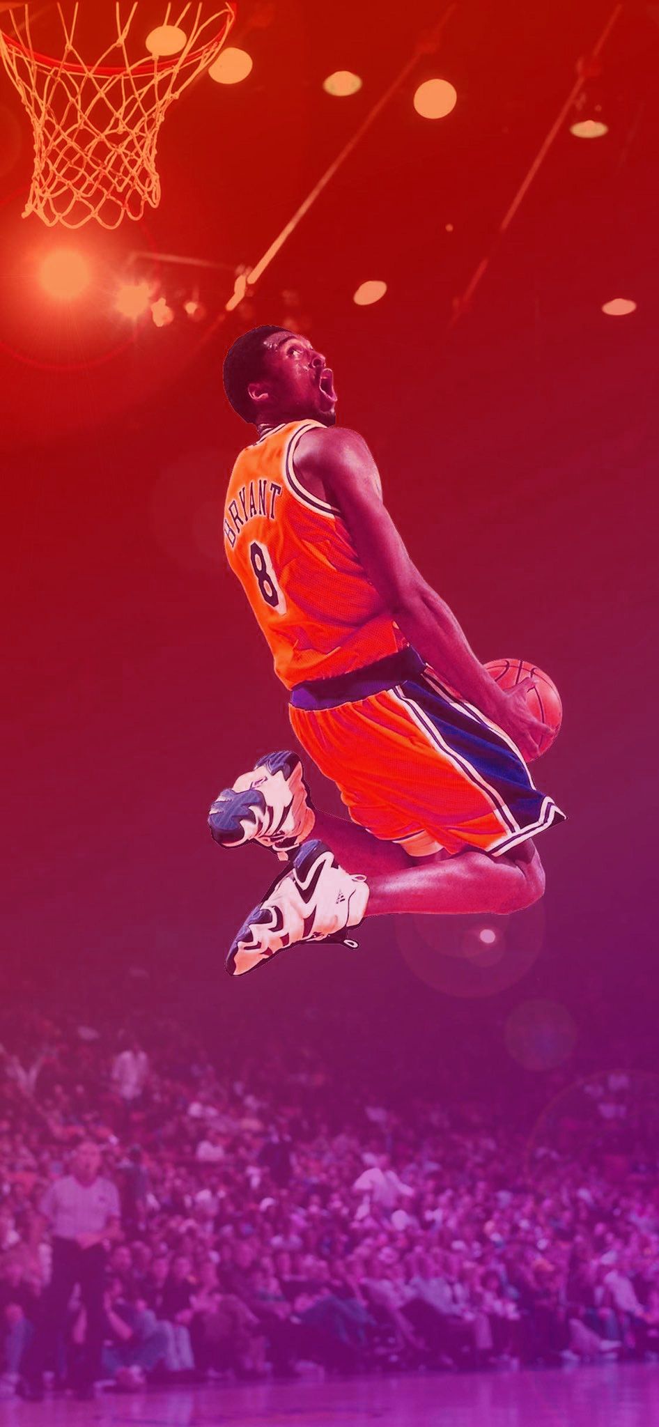 A man in an orange jersey jumping for the basketball - NBA