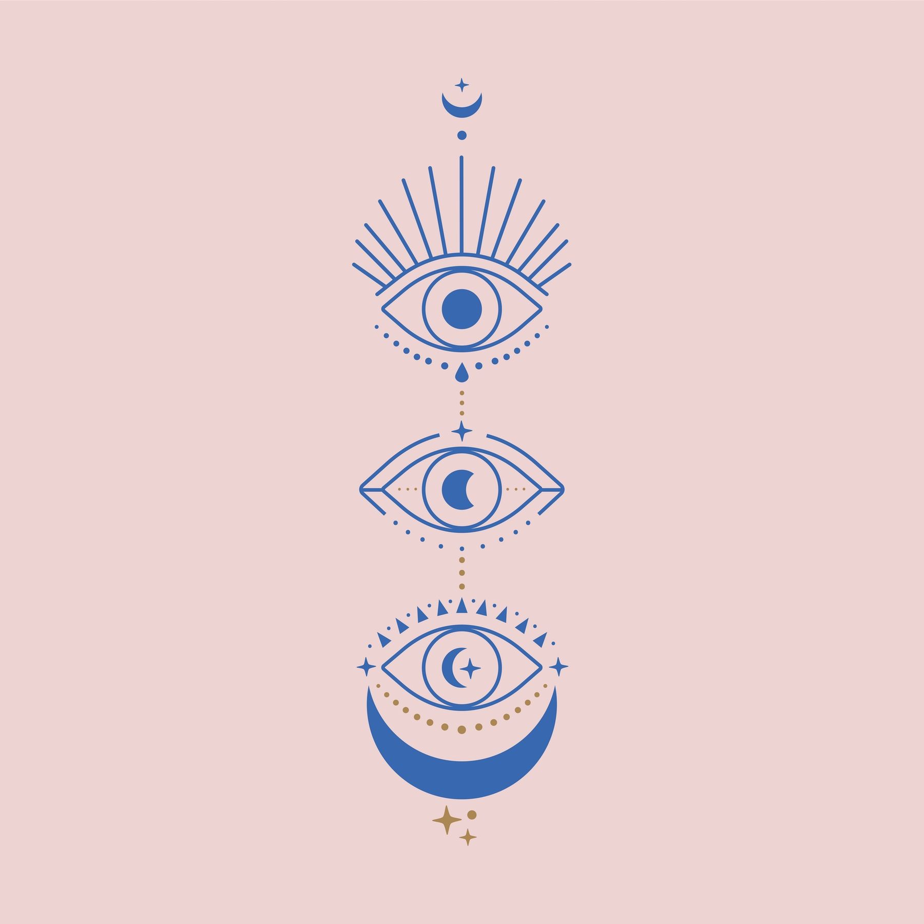 An illustration of three eyes and a moon - Moon phases