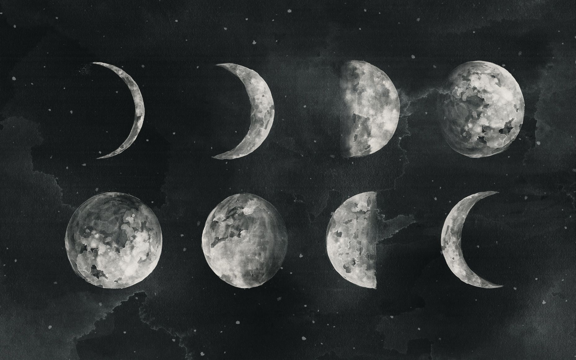 A black and white image of the moon phases - Moon phases