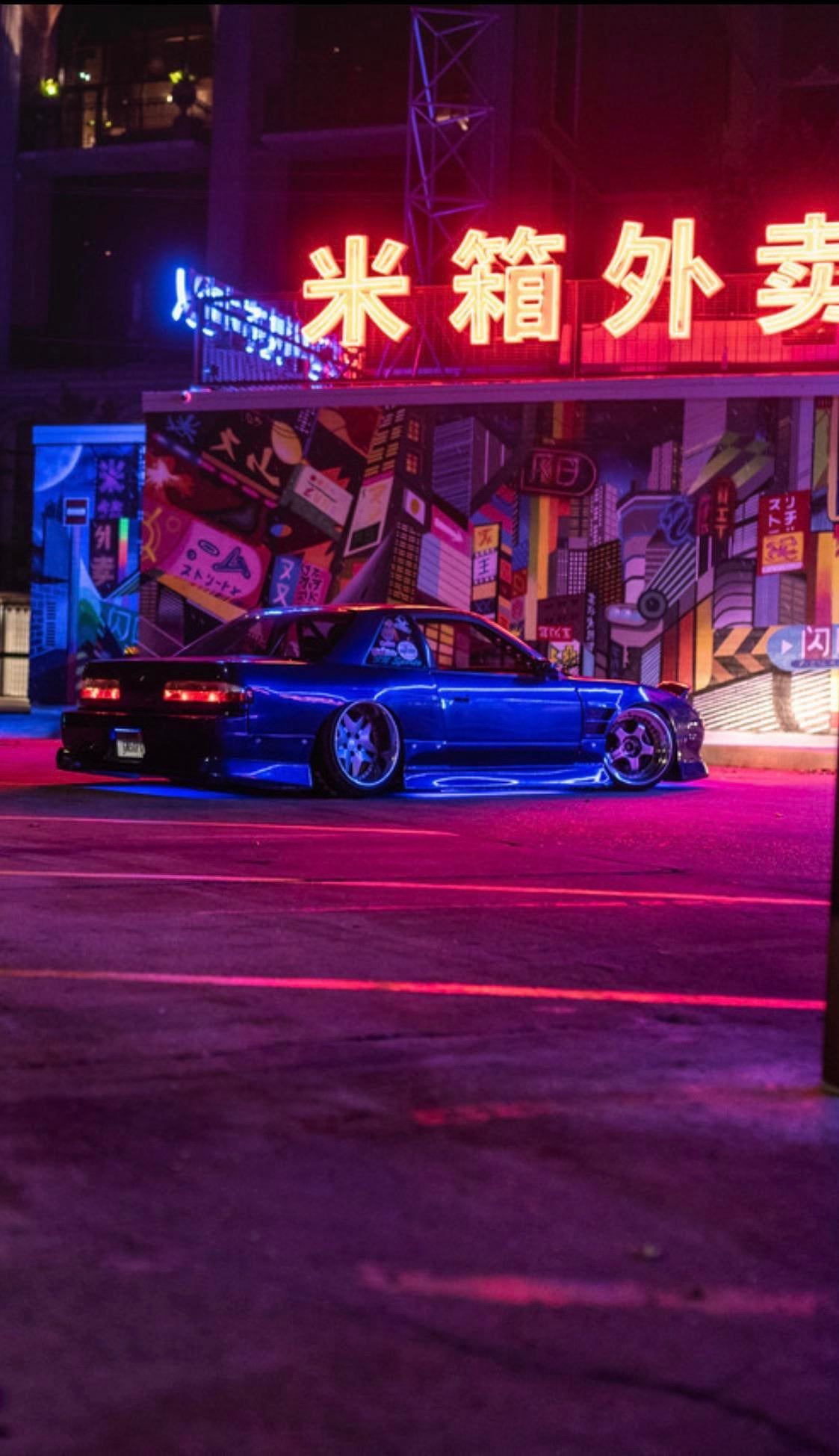 Aesthetic car parked in the street at night - JDM, cars