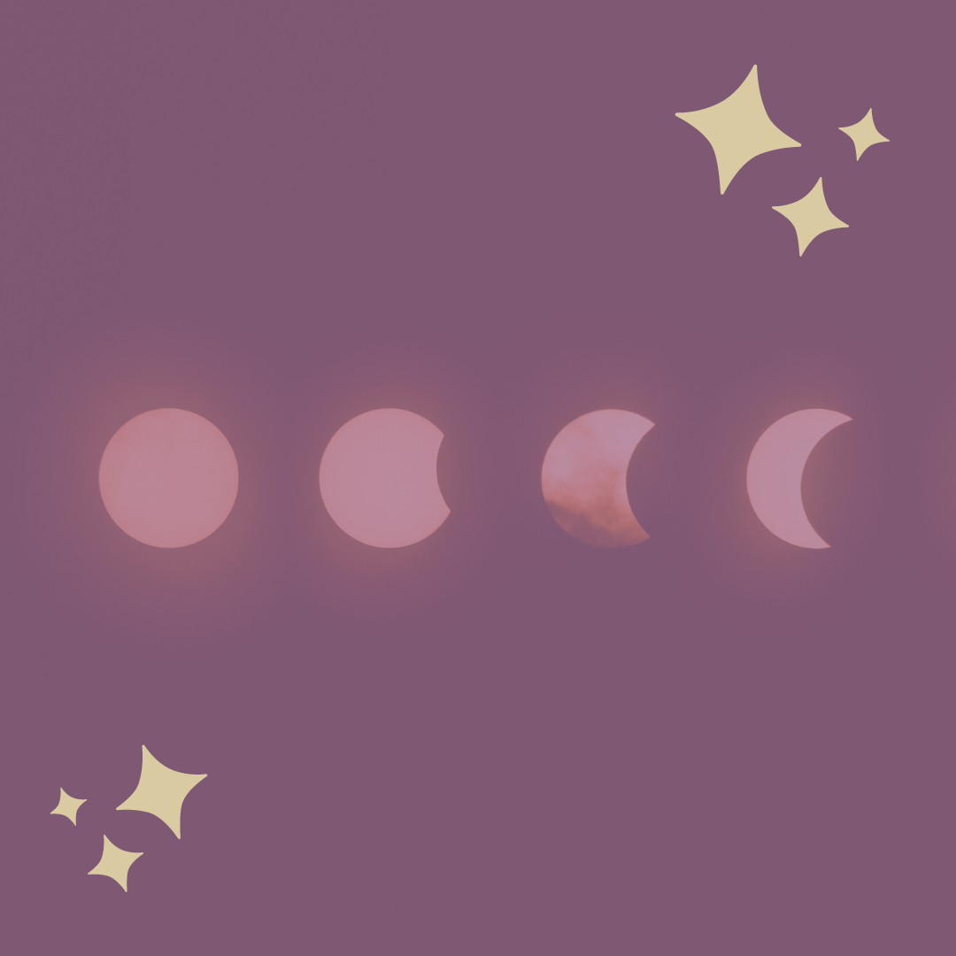 Four phases of the moon on a purple background - Moon phases
