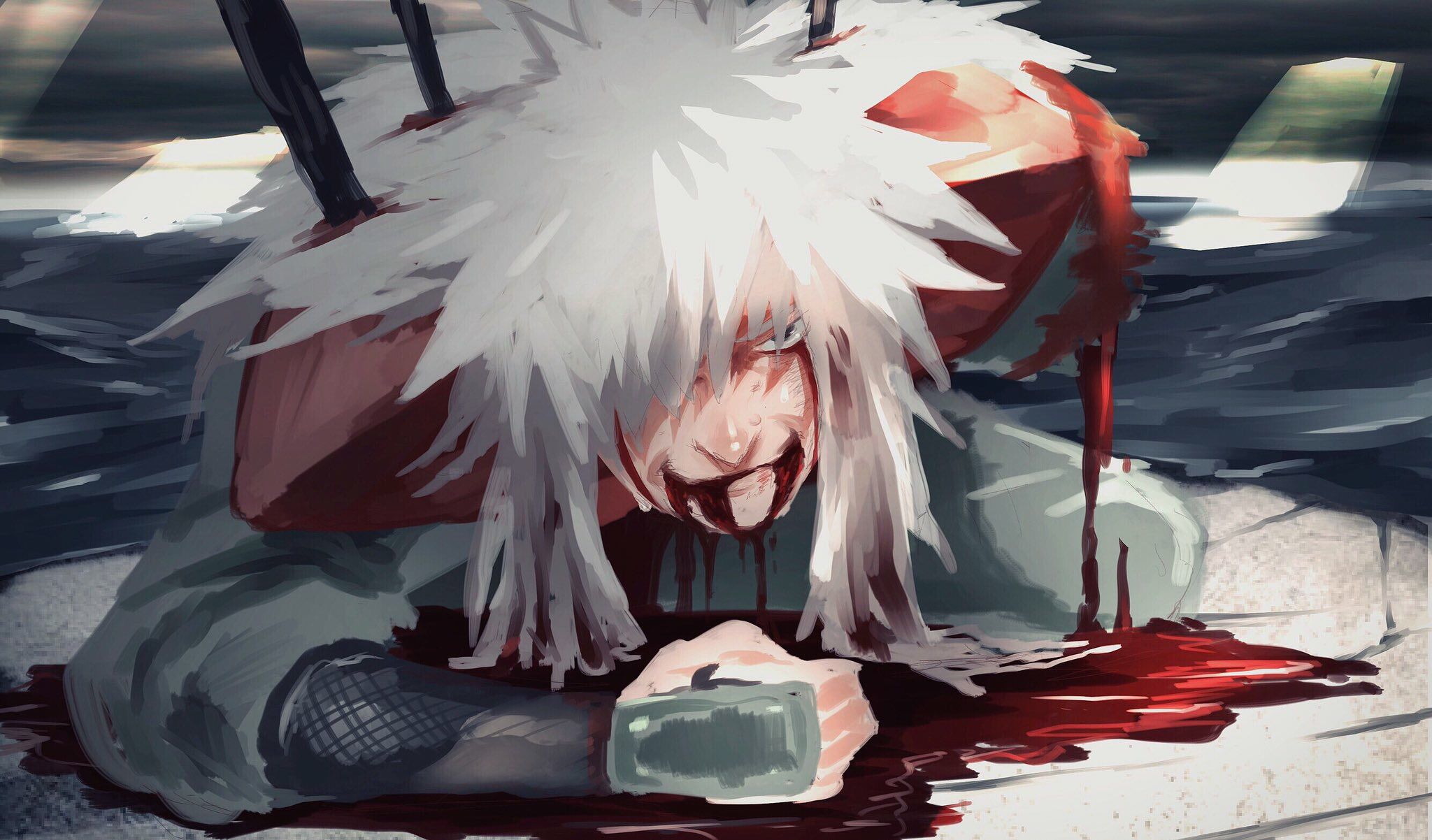 A person with white hair and blood on their face - Naruto