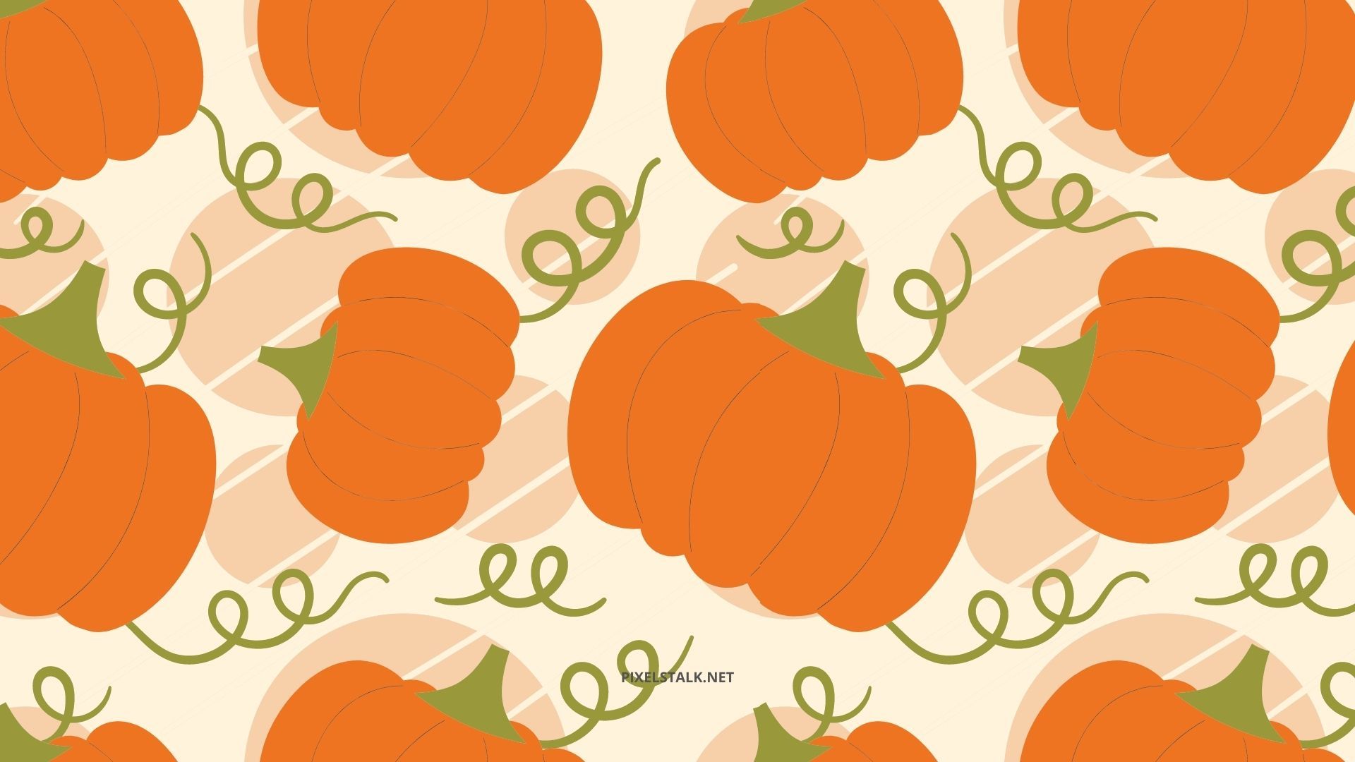 A pattern of pumpkins on a beige background - Pumpkin
