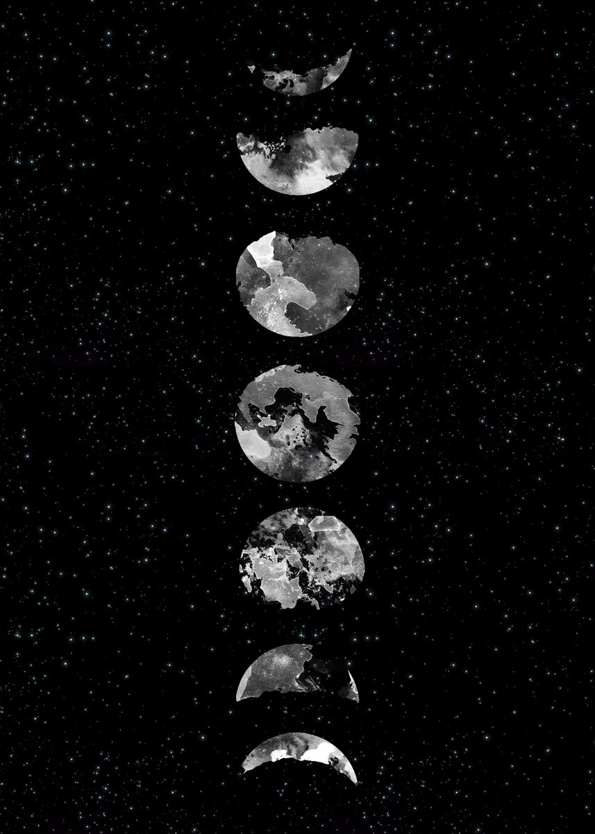 The phases of a moon in black and white - Moon phases