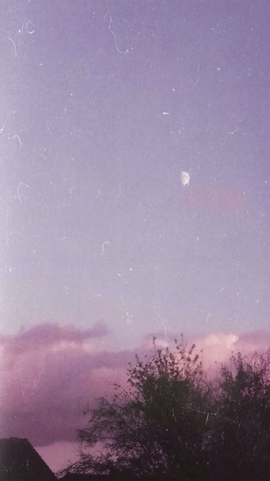 Aesthetic phone wallpaper of a half moon in a purple sky - Moon