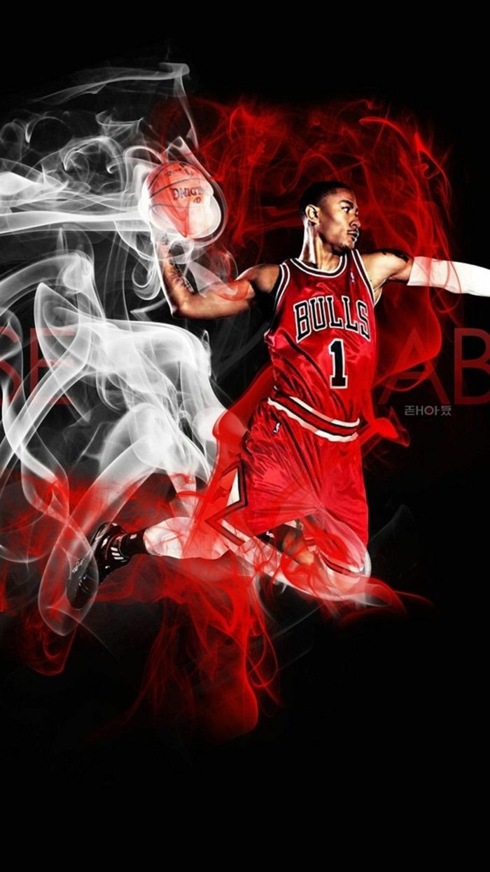 Derrick rose wallpaper iphone, red smoke in the background, black background - Basketball