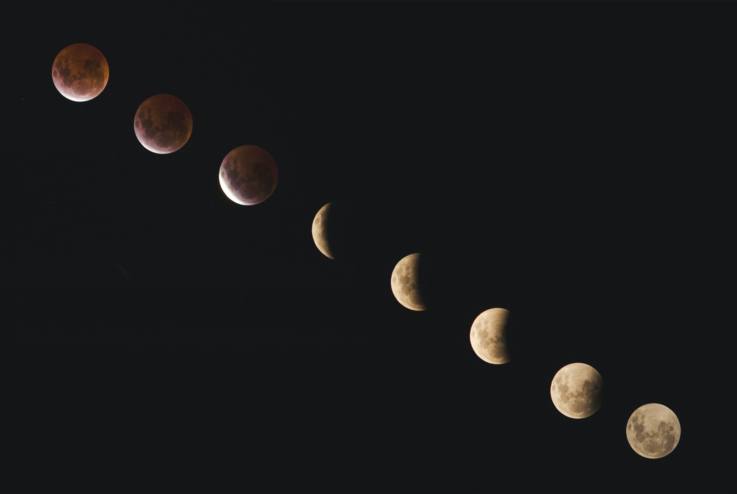 A series of photographs of the moon during a lunar eclipse - Moon phases