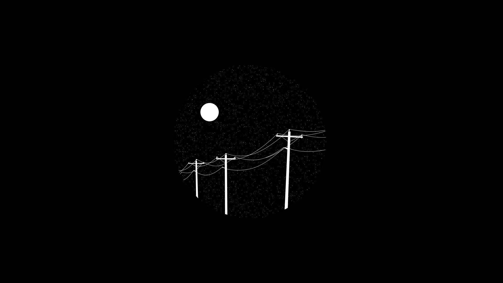 A black and white image of power lines in front of the moon - Black and white, moon phases, space
