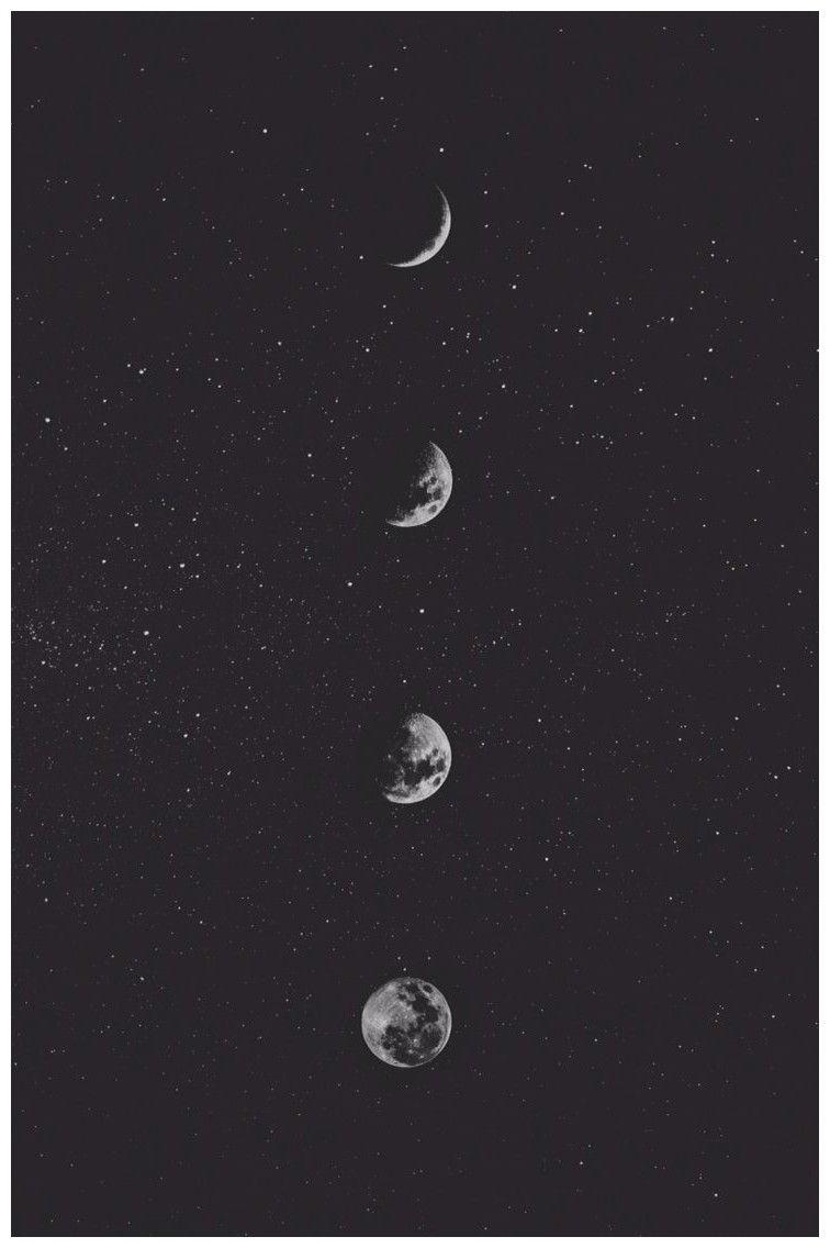 The moon and stars in a black sky - Moon phases, moon