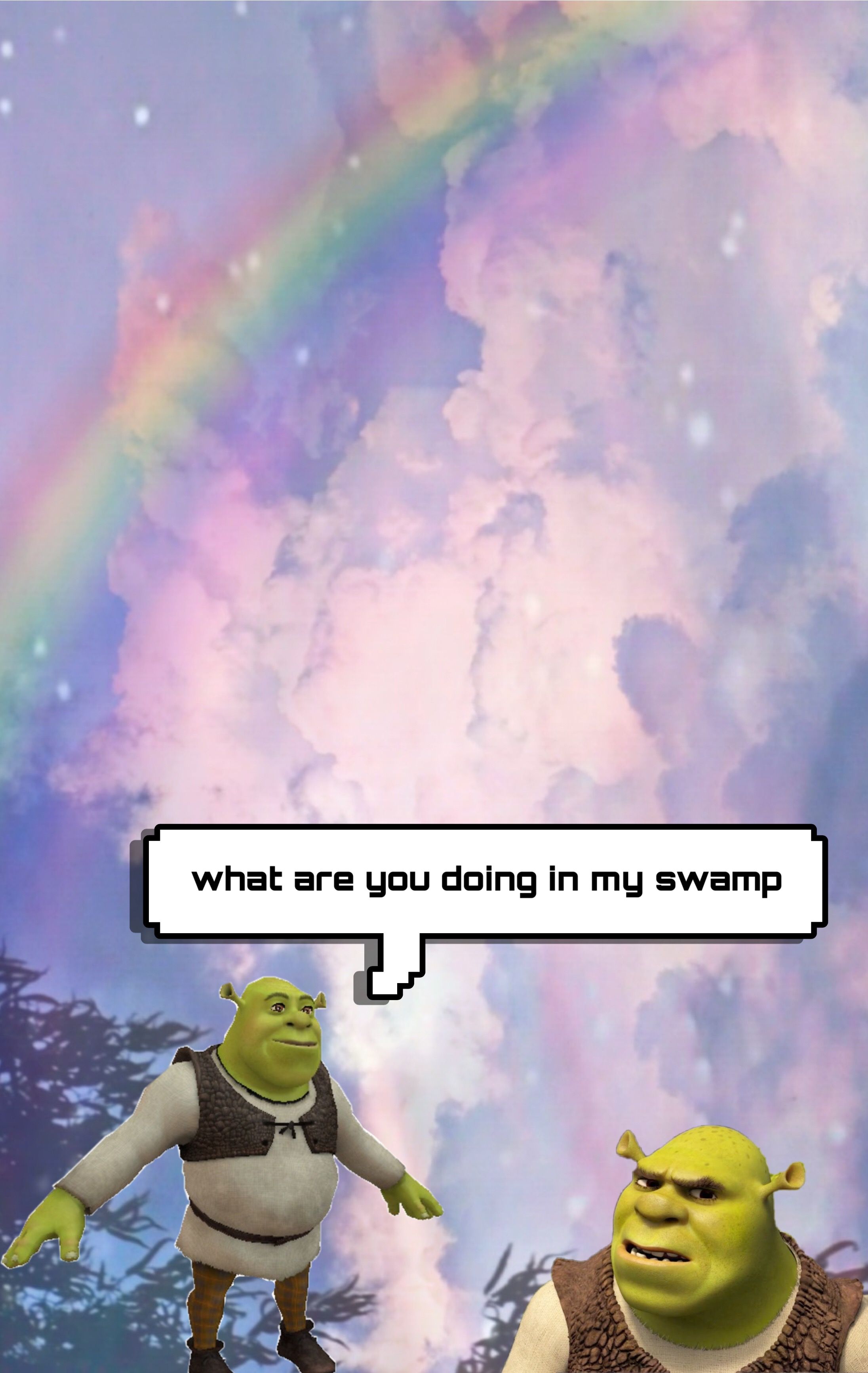 Shrek staring at a swamp monster with a speech bubble that says 