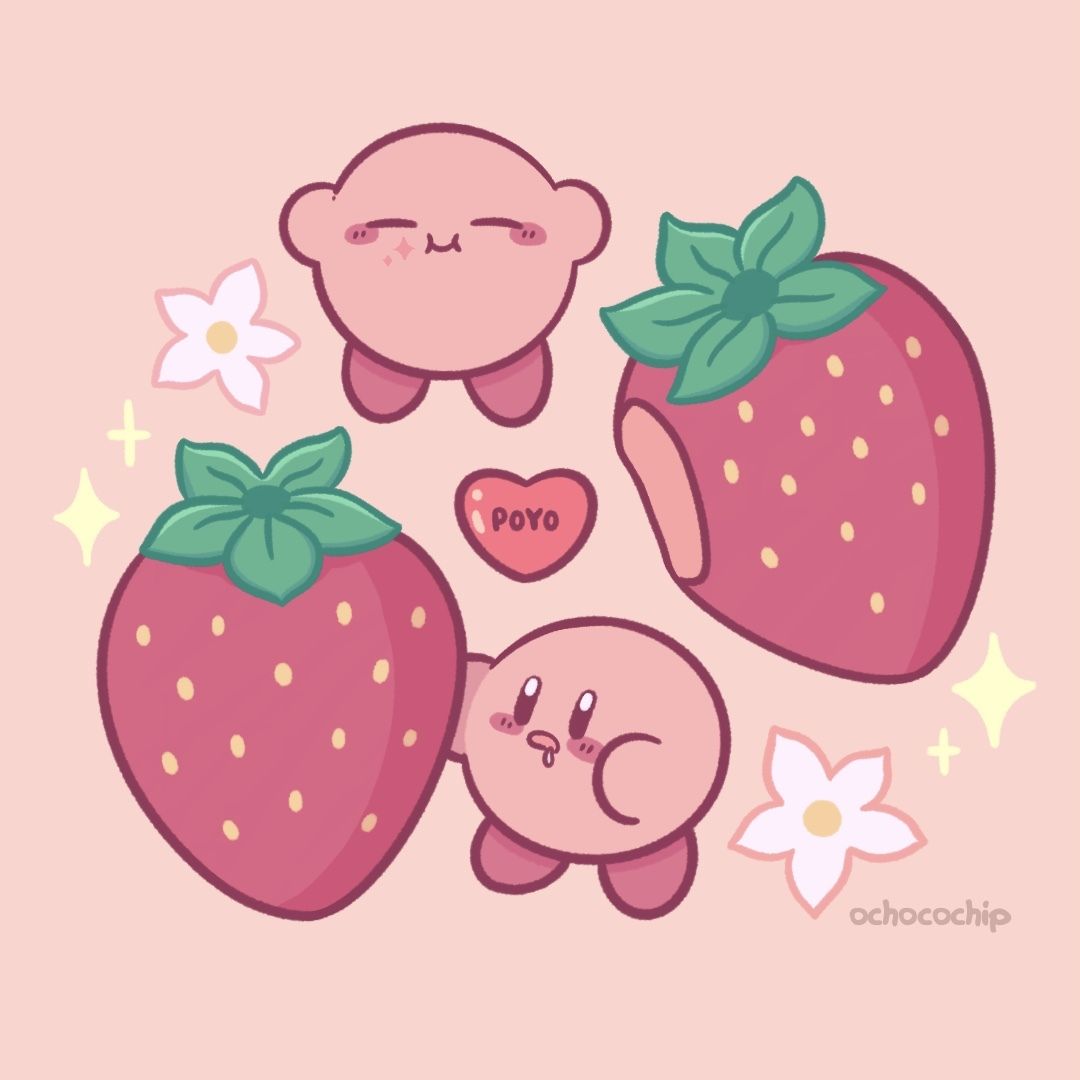 The strawberry and two cute kitty characters - Strawberry, fruit