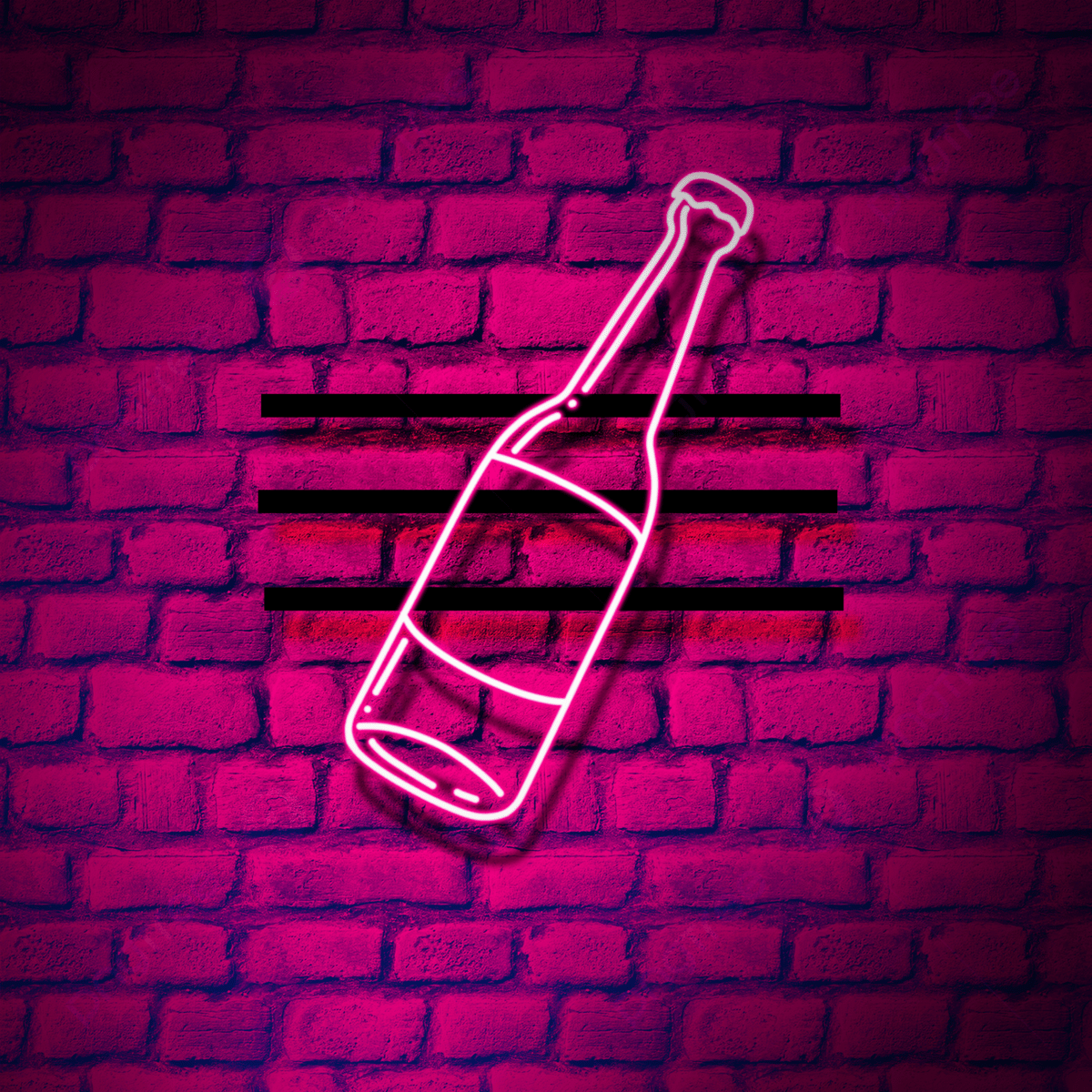 A bottle of wine on the brick wall neon sign - Neon pink
