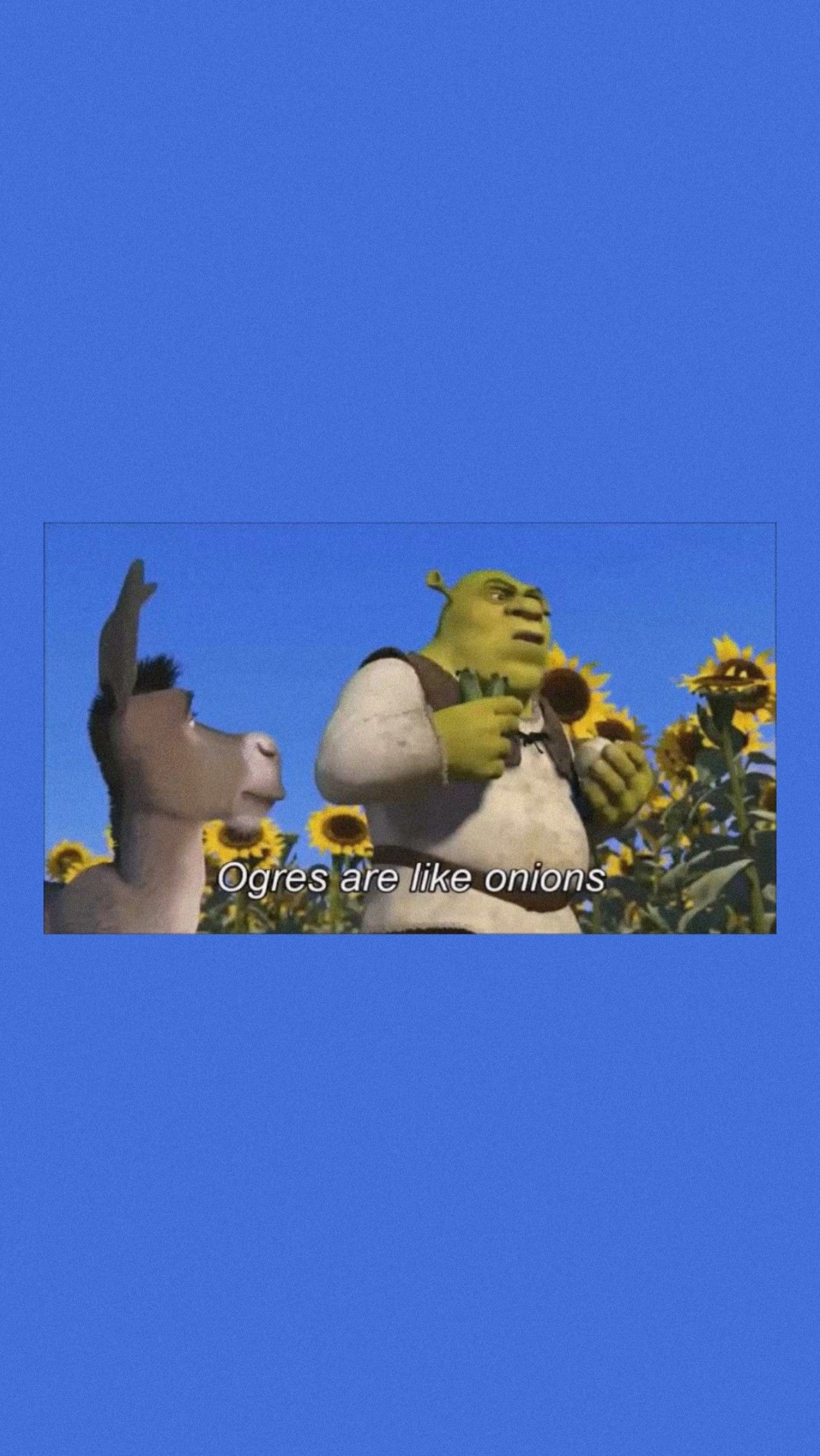 Shrek eating a sunflower with the caption 