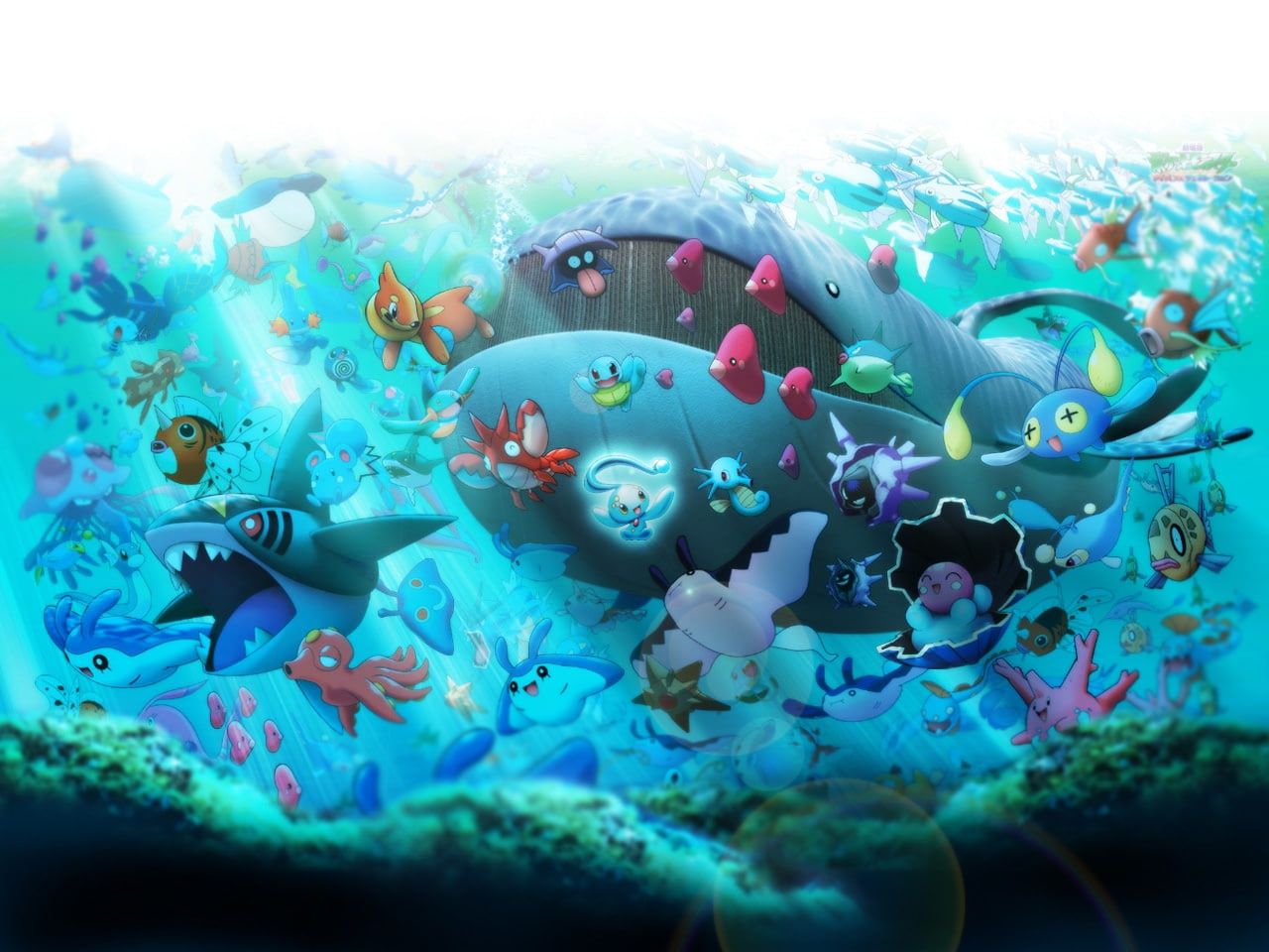 A large group of fish swimming in the ocean - Pokemon