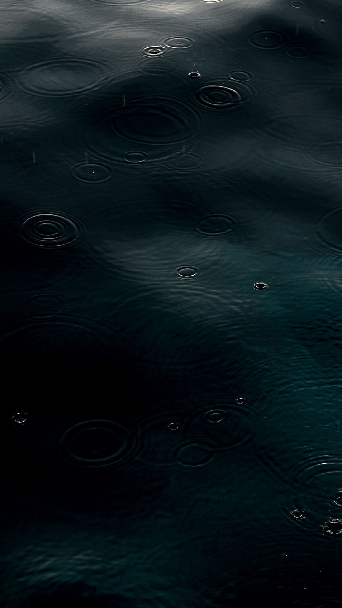 Dark blue water with ripples and circles from raindrops - Water